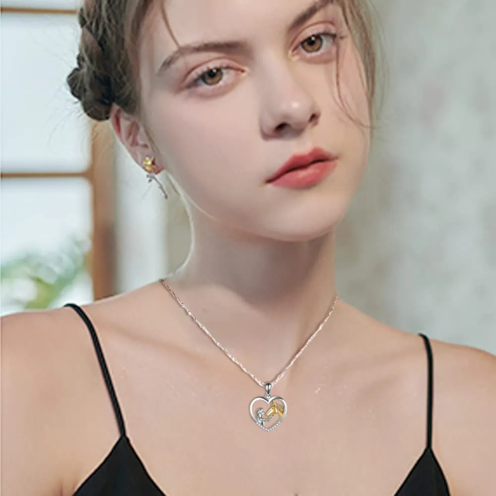TOFBS Collana Ragazza e Cavallo Collana Pendente Cuore in Argento Collana Gioielli per Cavalli Regali per Donna Ragazze (# 1* Cavallo Oro) - immagine 6