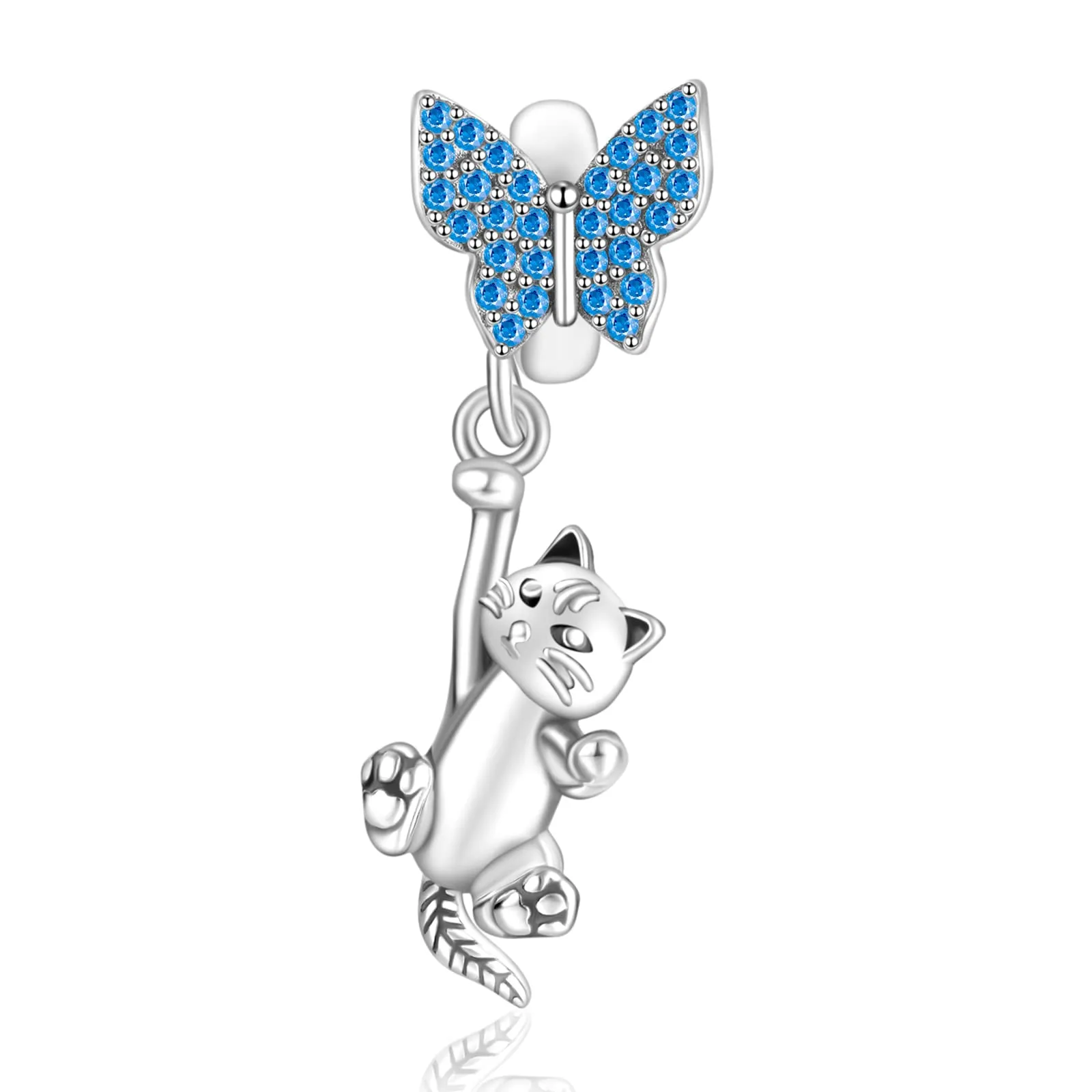 Annmors Jewelry Butterfly & Cat Dangle Charm Donna Argento Ciondolo a Forma di,in Argento Sterling 925,Compatibile con Braccialetti e Collane Europei - immagine 1