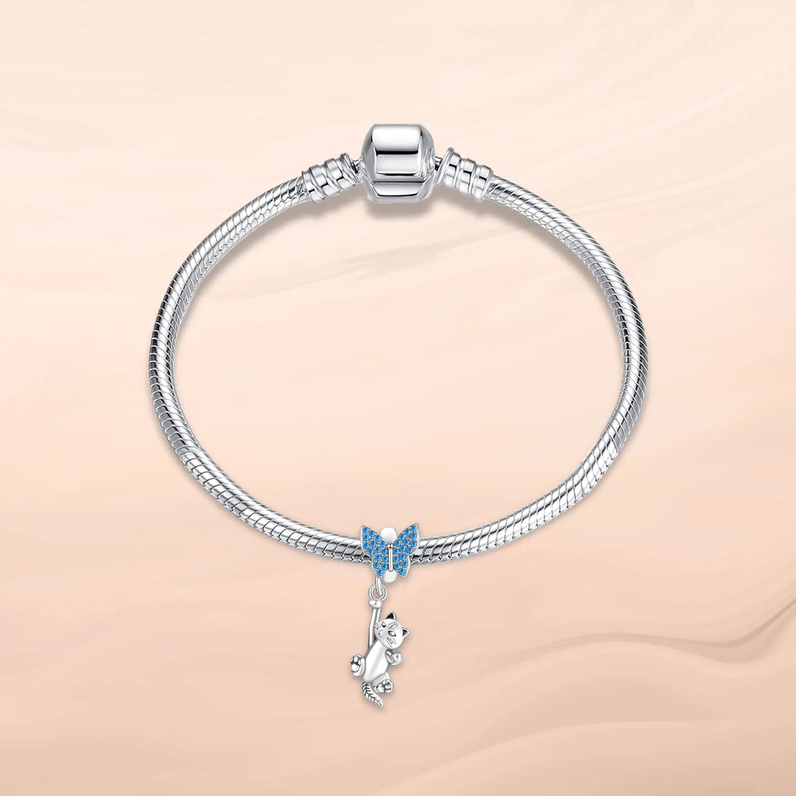 Annmors Jewelry Butterfly & Cat Dangle Charm Donna Argento Ciondolo a Forma di,in Argento Sterling 925,Compatibile con Braccialetti e Collane Europei - immagine 2