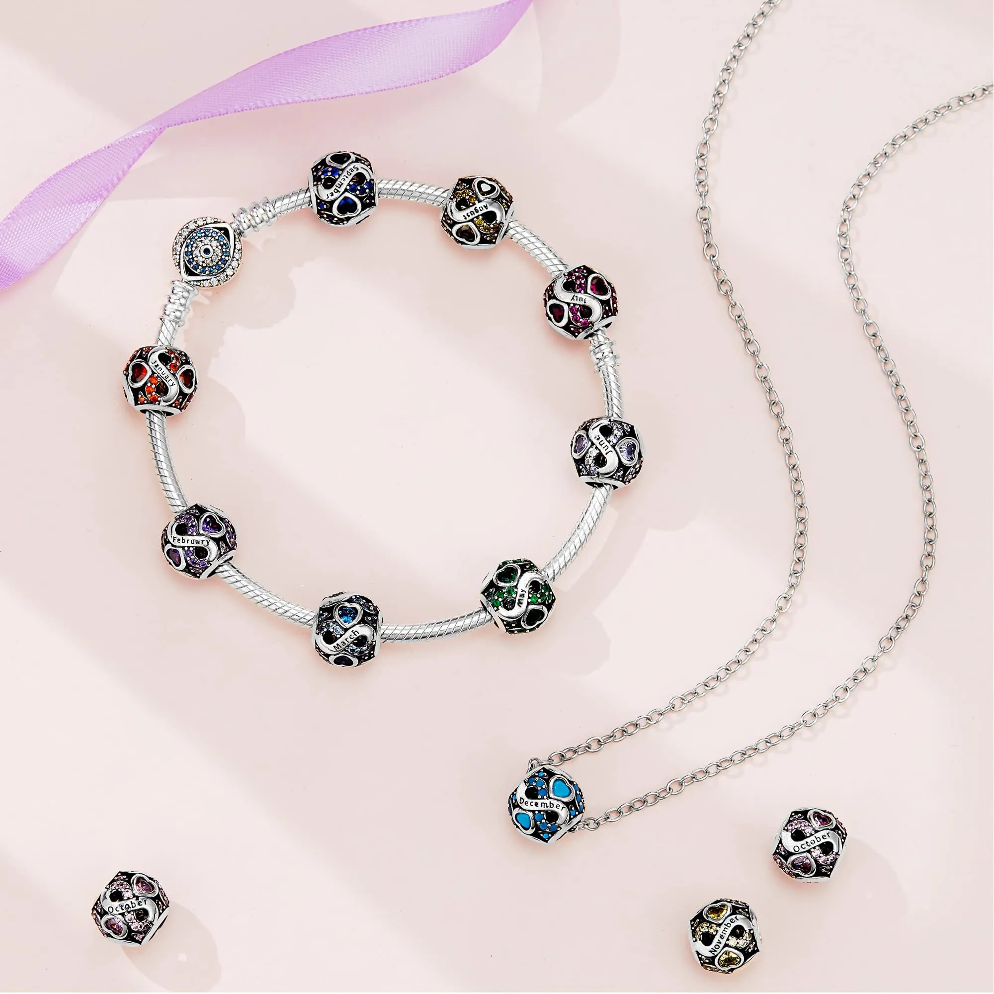 Charms di Pietra di Nascita per Braccialetti Europei Collana,Charm Compatibili Pandora,Charm Donna Argento Sterling 925 Openwork Ciondolo Regali di Compleanno per le Bead Charm da donna - immagine 4