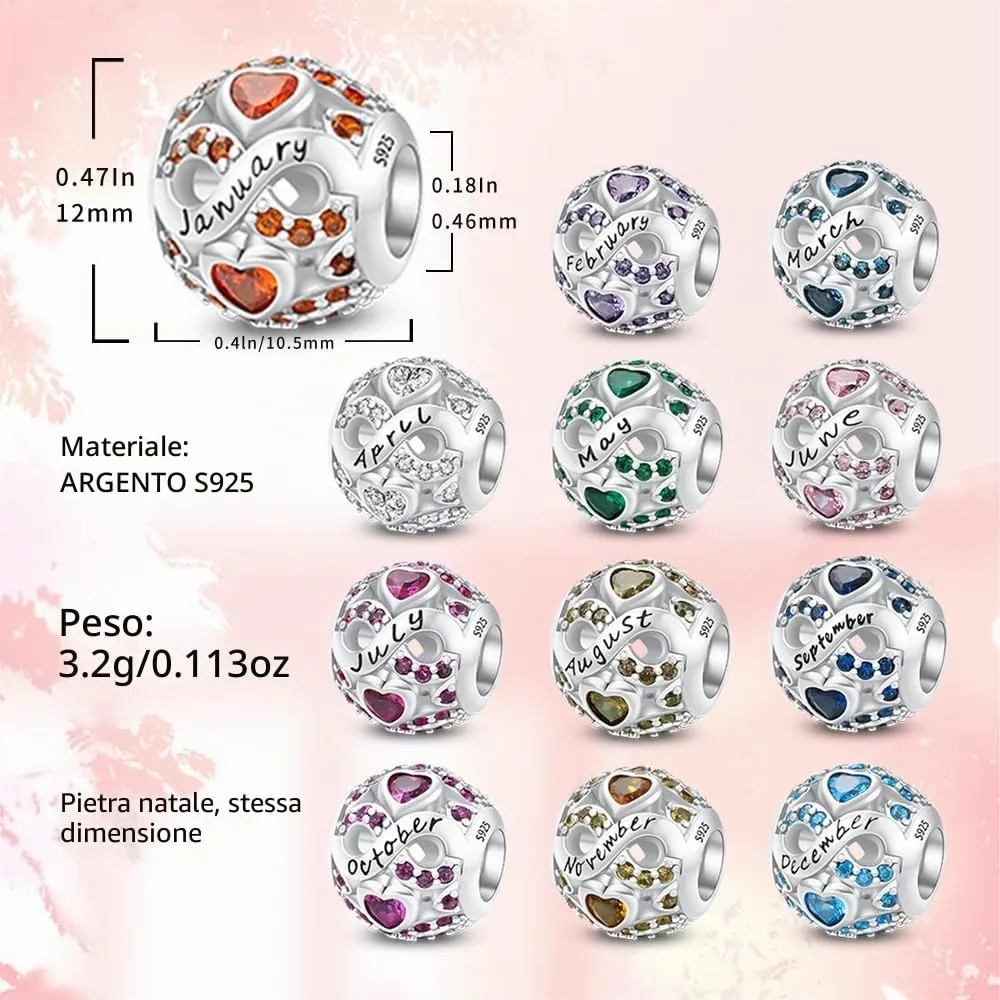 Charms di Pietra di Nascita per Braccialetti Europei Collana,Charm Compatibili Pandora,Charm Donna Argento Sterling 925 Openwork Ciondolo Regali di Compleanno per le Bead Charm da donna - immagine 7
