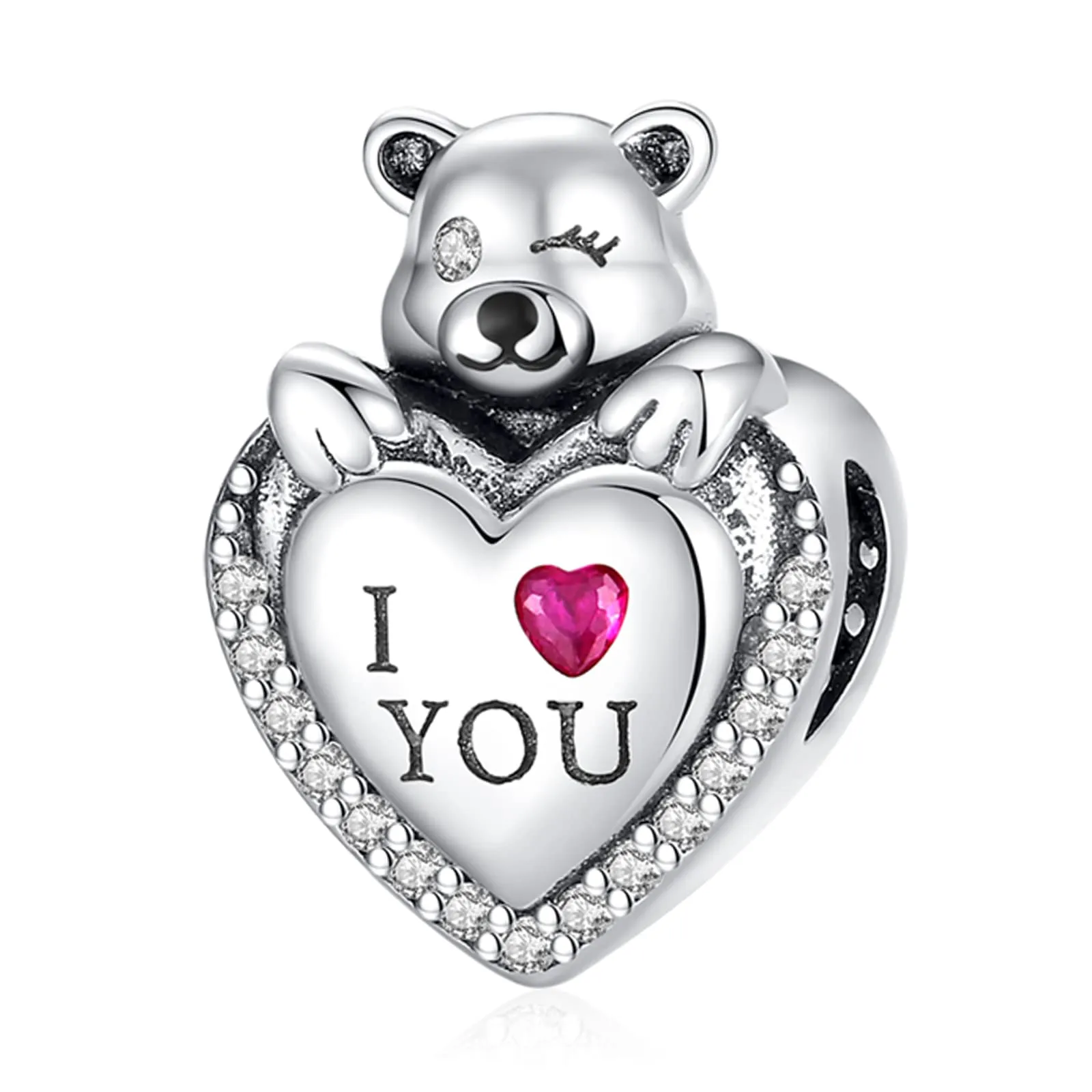 Annmors Ciondolo in Argento Sterling 925 Charm Bead Cute Bear I Love You con Zirconia Cubica,Compatibile con Bracciale e Collane Europei,per la festa della mamma,compleanno,regalo di Natale - immagine 1
