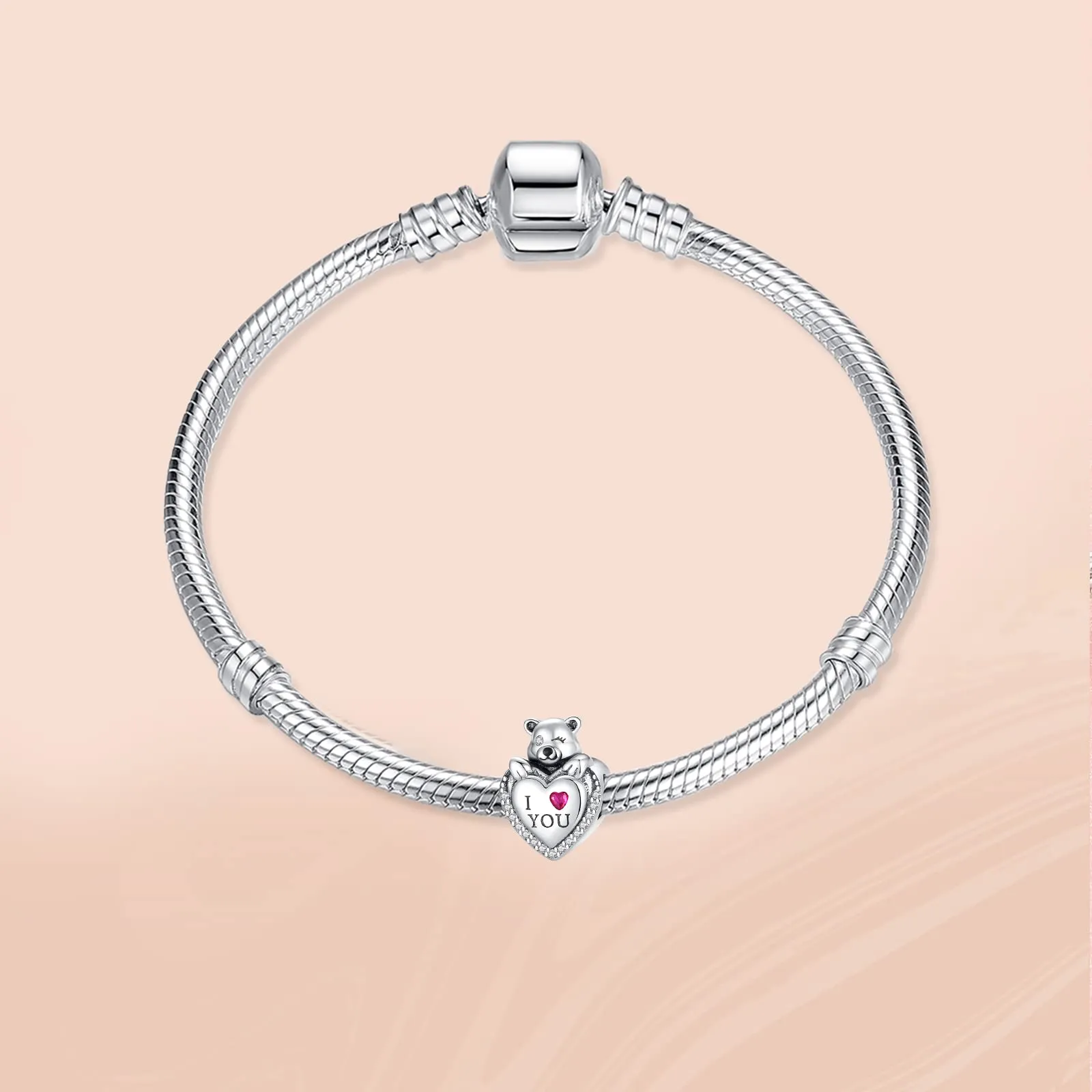 Annmors Ciondolo in Argento Sterling 925 Charm Bead Cute Bear I Love You con Zirconia Cubica,Compatibile con Bracciale e Collane Europei,per la festa della mamma,compleanno,regalo di Natale - immagine 2
