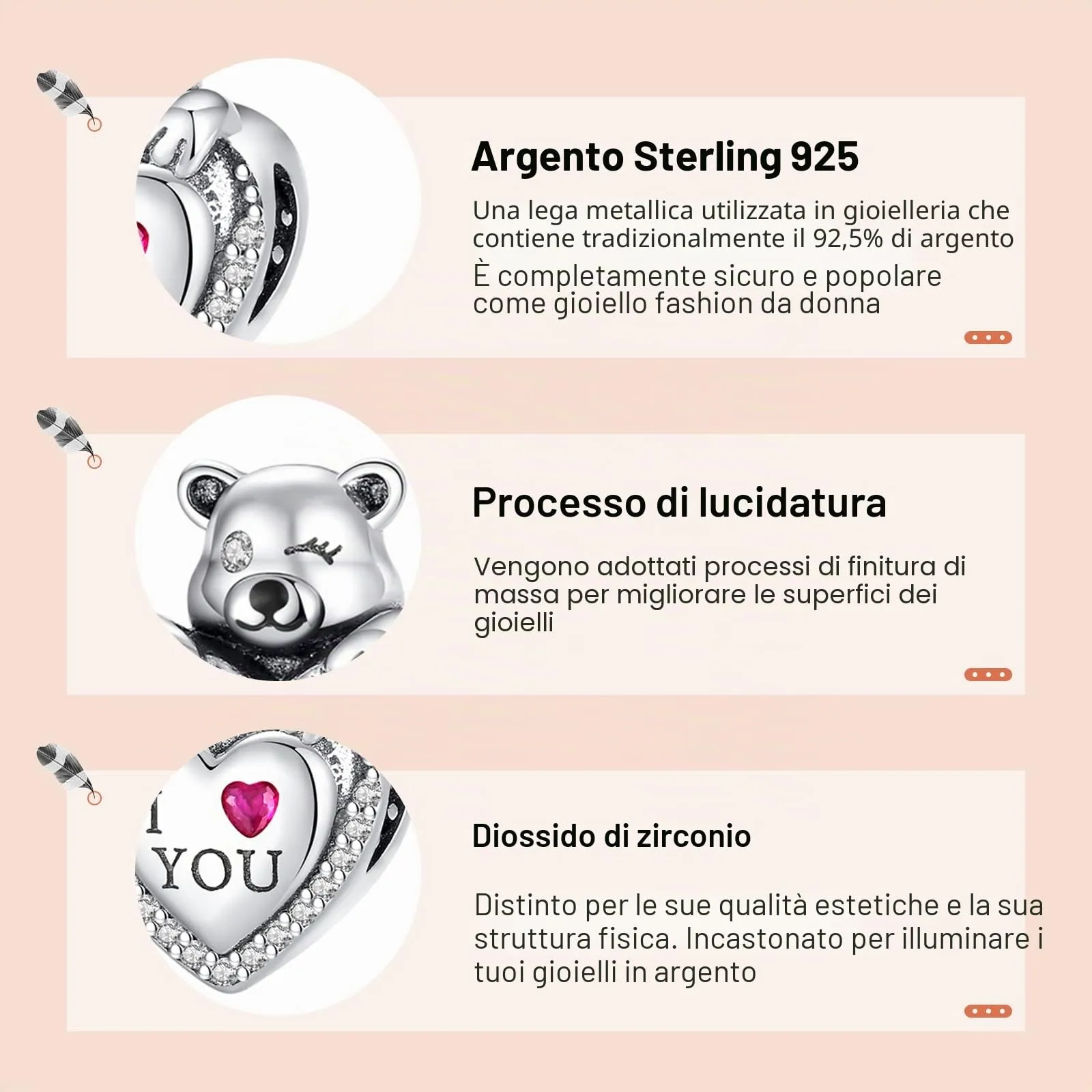 Annmors Ciondolo in Argento Sterling 925 Charm Bead Cute Bear I Love You con Zirconia Cubica,Compatibile con Bracciale e Collane Europei,per la festa della mamma,compleanno,regalo di Natale - immagine 4