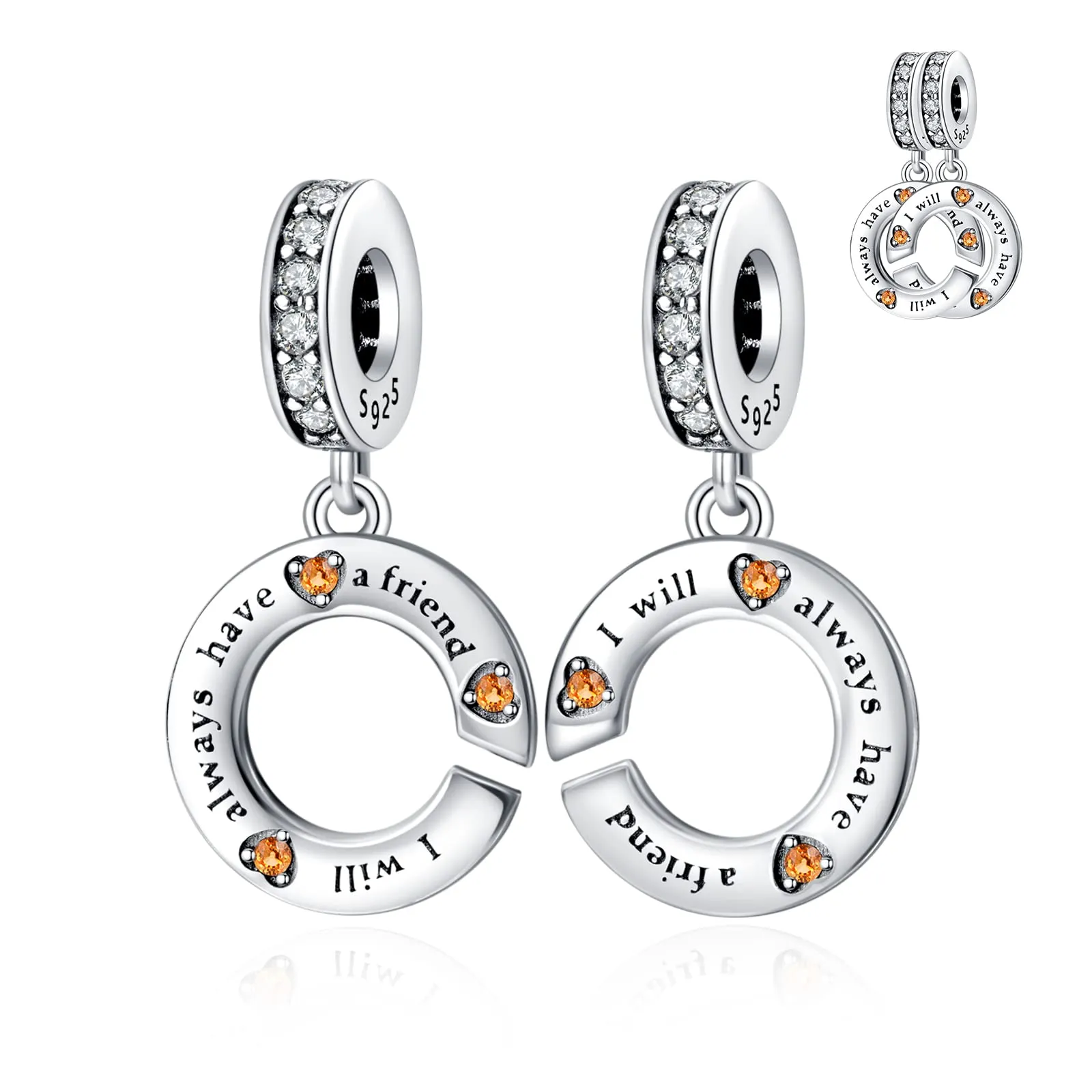 Annmors Ciondolo in Argento Sterling 925 Charm Bead Circle Best Friends con Zirconia Cubica,Compatibile con Bracciale e Collane Europei,per la festa della mamma,compleanno,regalo di Natale - immagine 1