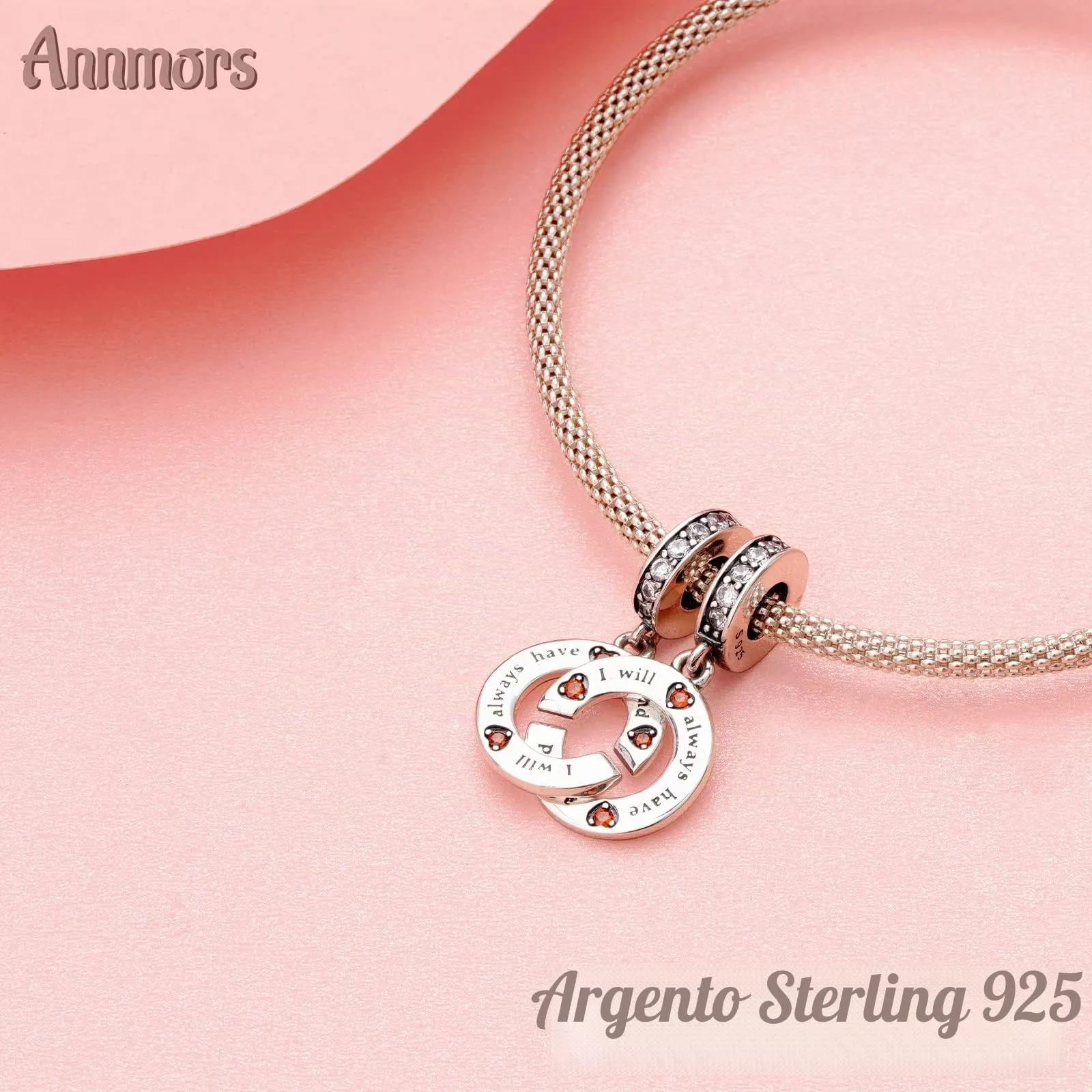 Annmors Ciondolo in Argento Sterling 925 Charm Bead Circle Best Friends con Zirconia Cubica,Compatibile con Bracciale e Collane Europei,per la festa della mamma,compleanno,regalo di Natale - immagine 2