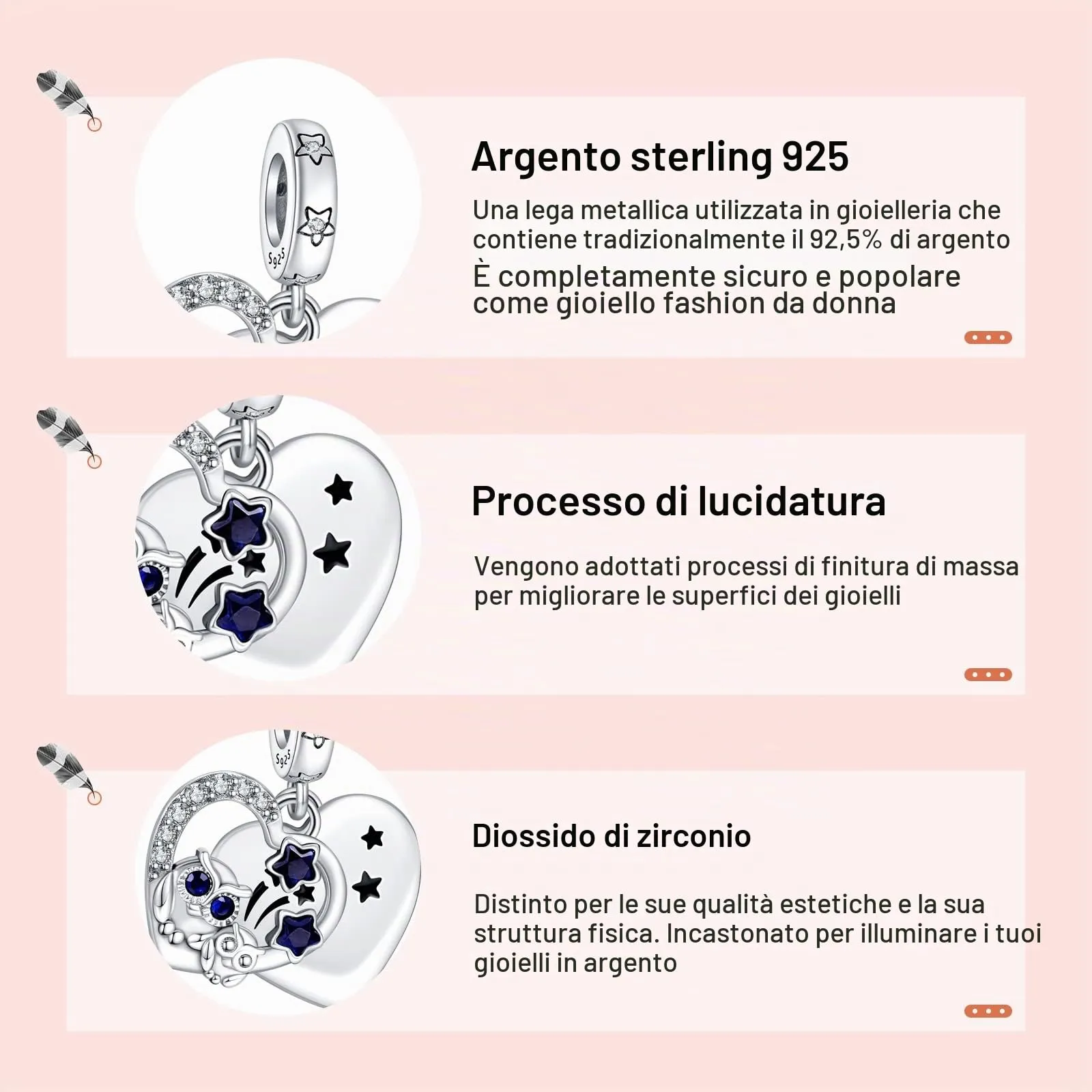 Annmors Ciondolo in Argento Sterling 925 Charm Bead Mother Owl Love Star con Zirconia Cubica,Compatibile con Bracciale e Collane Europei,per la festa della mamma,compleanno,regalo di Natale - immagine 4