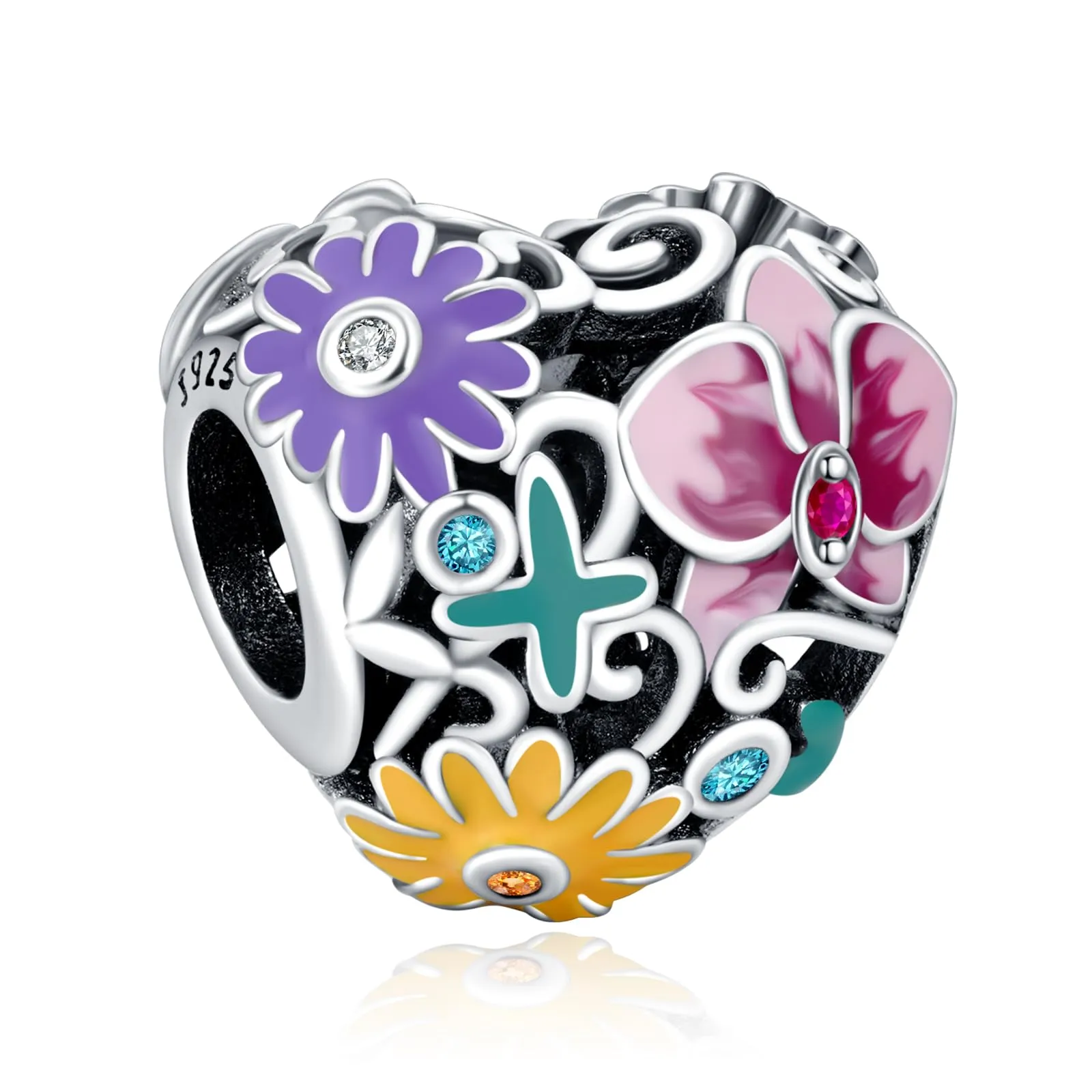 Annmors Ciondolo Argento Sterling 925 Charm Bead Compatibile Bracciale e Collane Europei Colorful Flower Charms Perline zirconi Natale,San Valentino,festa della mamma,regalo per donne e ragazze - immagine 1