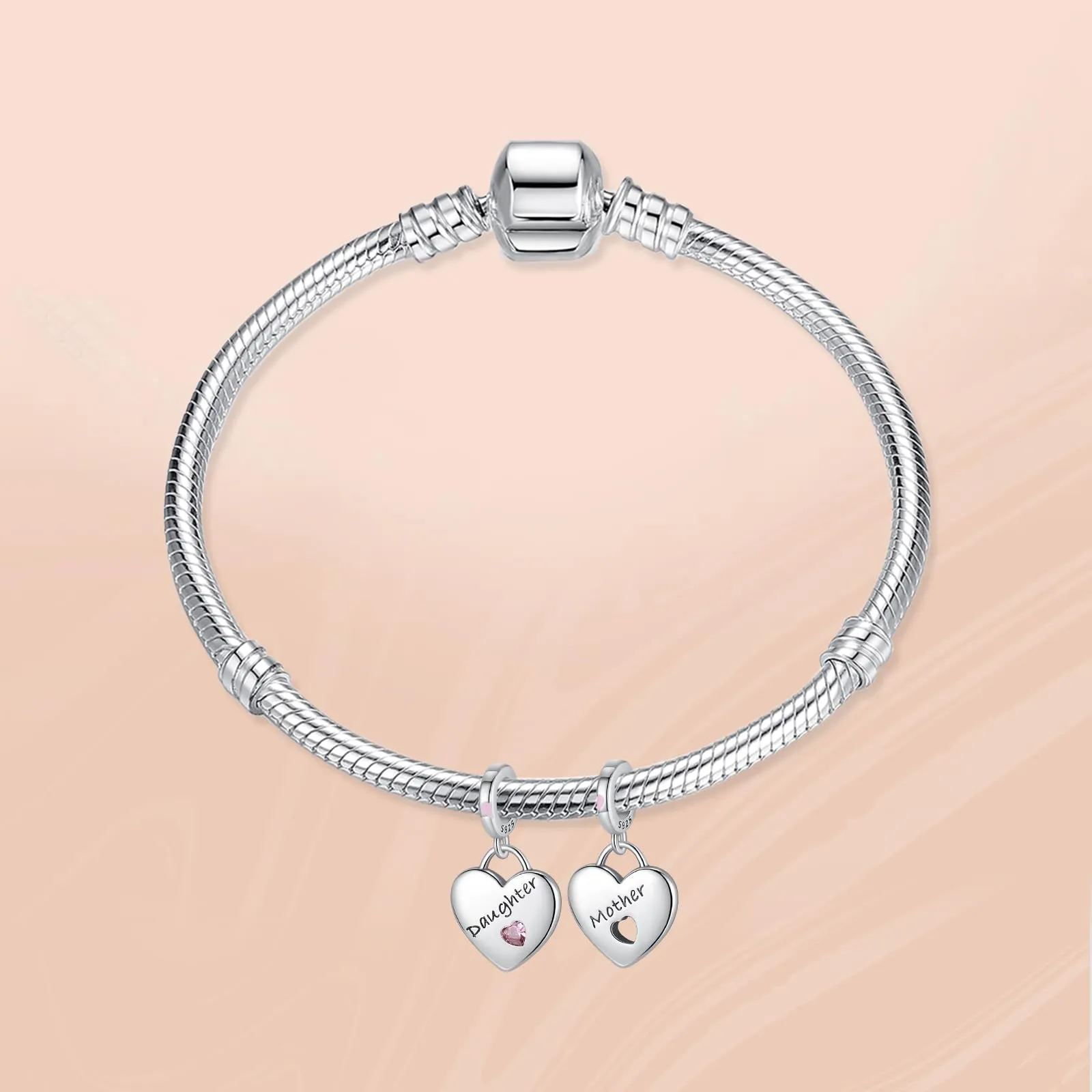 Annmors Ciondolo Argento Sterling 925 Charm Bead Compatibile Bracciale Collane Love Mother Daughter Perline zirconi 5A Natale,San Valentino,festa della mamma,ciondoli regalo per donne e ragazze - immagine 2