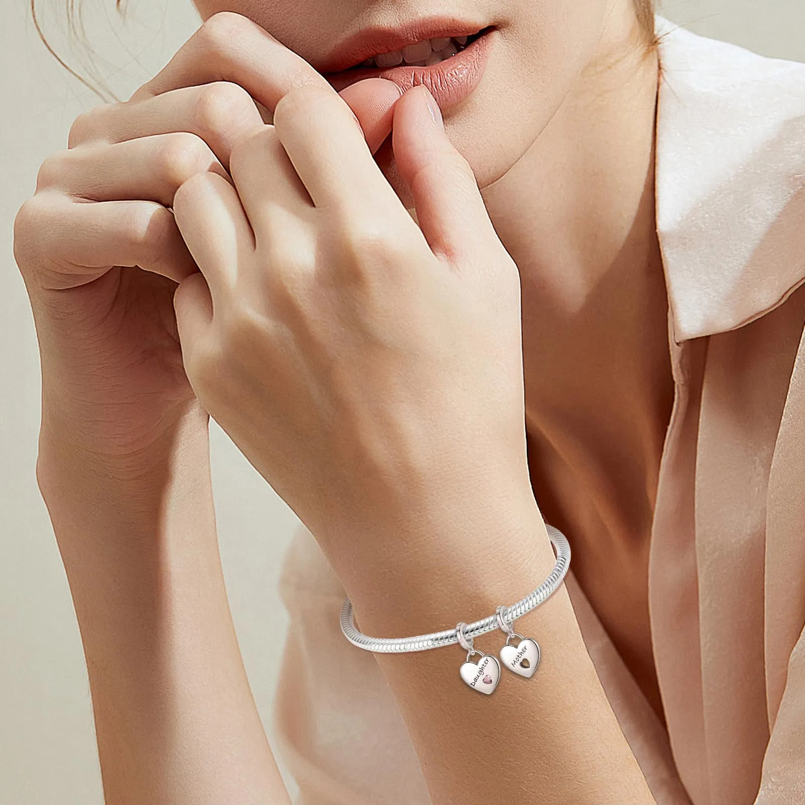 Annmors Ciondolo Argento Sterling 925 Charm Bead Compatibile Bracciale Collane Love Mother Daughter Perline zirconi 5A Natale,San Valentino,festa della mamma,ciondoli regalo per donne e ragazze - immagine 5