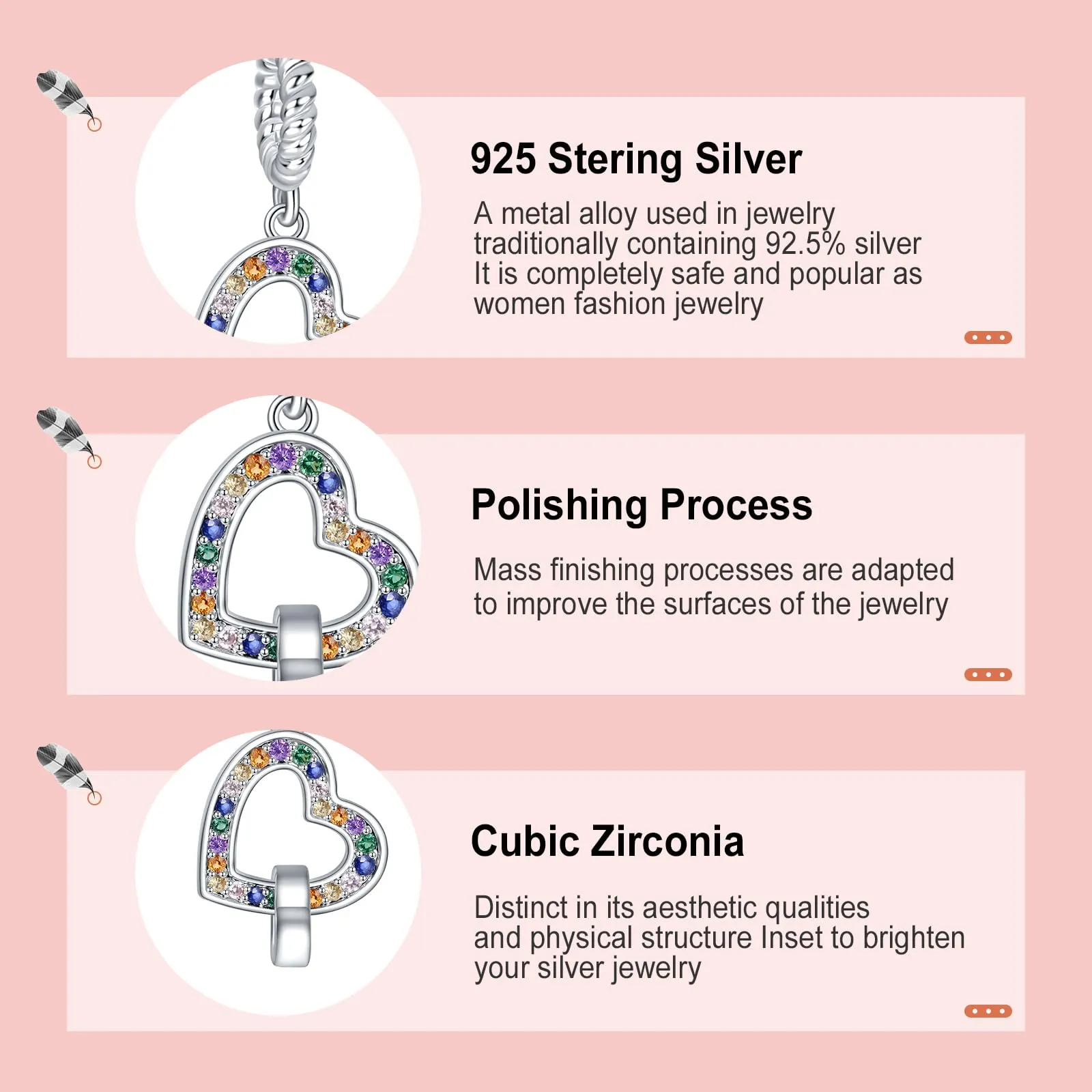 Annmors Ciondolo Argento Sterling 925 Charm Bead Compatibile Bracciale e Collane Europei Double Hearts Perline zirconi 5A Natale,San Valentino,festa della mamma,ciondoli regalo per donne e ragazze - immagine 4