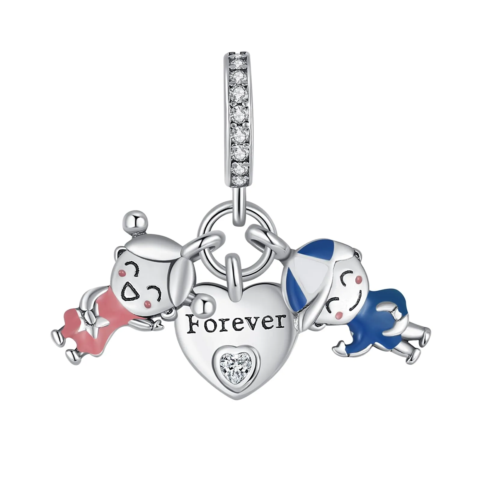 Annmors Ciondolo Argento Sterling 925 Charm Bead Compatibile Bracciale Collane Forever Love Boy Girls Perline zirconi 5A Natale,San Valentino,festa della mamma,ciondoli regalo per donne e ragazze - immagine 1