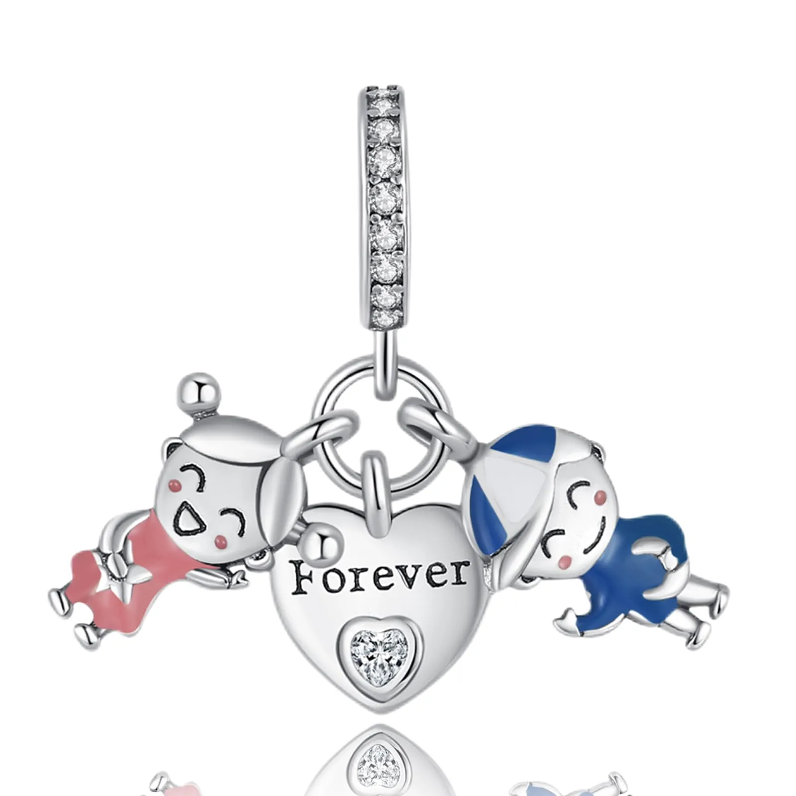 Annmors Ciondolo Argento Sterling 925 Charm Bead Compatibile Bracciale Collane Forever Love Boy Girls Perline zirconi 5A Natale,San Valentino,festa della mamma,ciondoli regalo per donne e ragazze - immagine 2