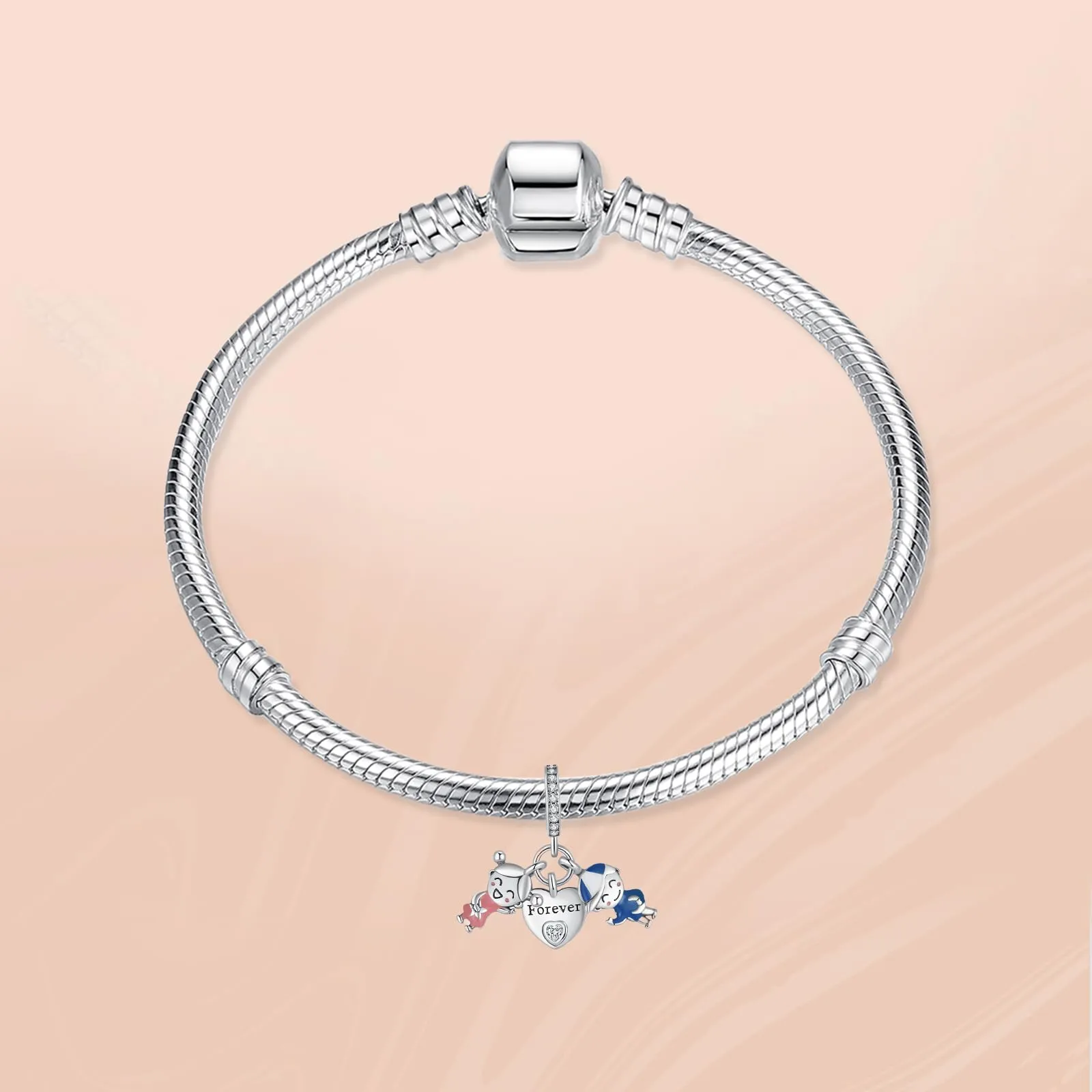 Annmors Ciondolo Argento Sterling 925 Charm Bead Compatibile Bracciale Collane Forever Love Boy Girls Perline zirconi 5A Natale,San Valentino,festa della mamma,ciondoli regalo per donne e ragazze - immagine 3