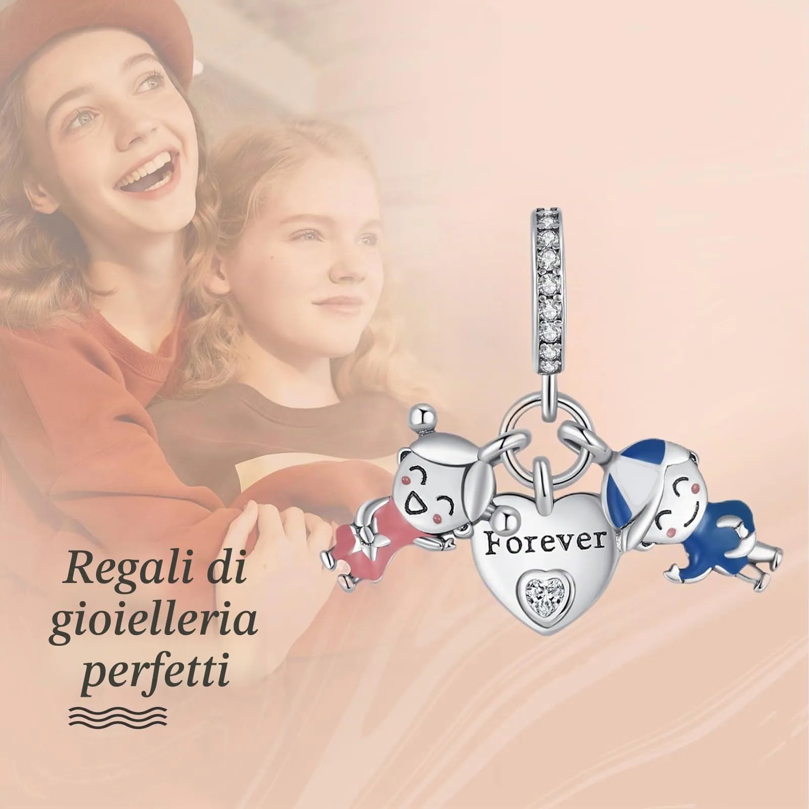 Annmors Ciondolo Argento Sterling 925 Charm Bead Compatibile Bracciale Collane Forever Love Boy Girls Perline zirconi 5A Natale,San Valentino,festa della mamma,ciondoli regalo per donne e ragazze - immagine 4