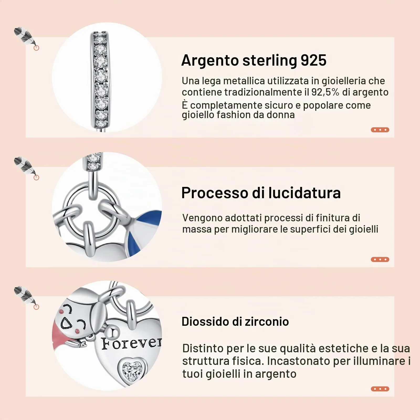 Annmors Ciondolo Argento Sterling 925 Charm Bead Compatibile Bracciale Collane Forever Love Boy Girls Perline zirconi 5A Natale,San Valentino,festa della mamma,ciondoli regalo per donne e ragazze - immagine 5