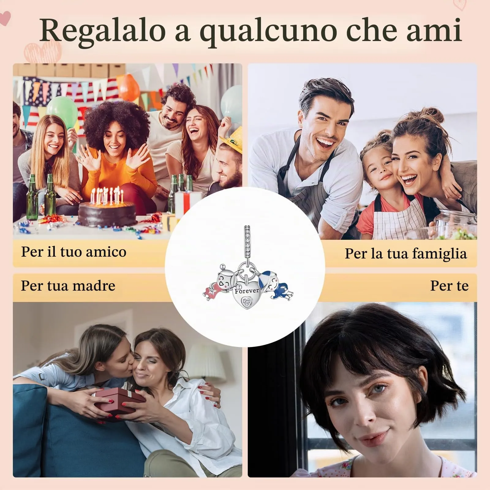 Annmors Ciondolo Argento Sterling 925 Charm Bead Compatibile Bracciale Collane Forever Love Boy Girls Perline zirconi 5A Natale,San Valentino,festa della mamma,ciondoli regalo per donne e ragazze - immagine 7