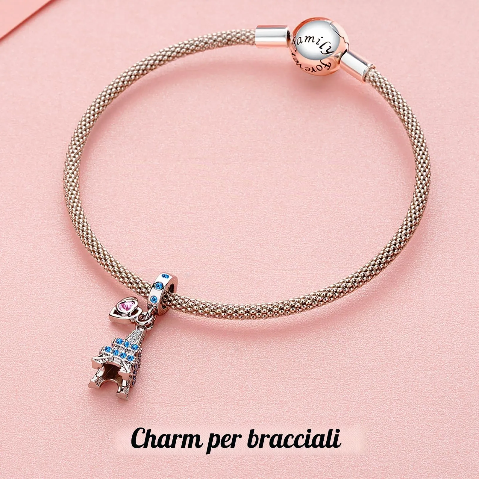 Annmors Ciondolo Argento Sterling 925 Charm Bead Compatibile Bracciale Collane Eiffel Tower Heart Perline zirconi 5A Natale,San Valentino,festa della mamma,ciondoli regalo per donne e ragazze - immagine 3