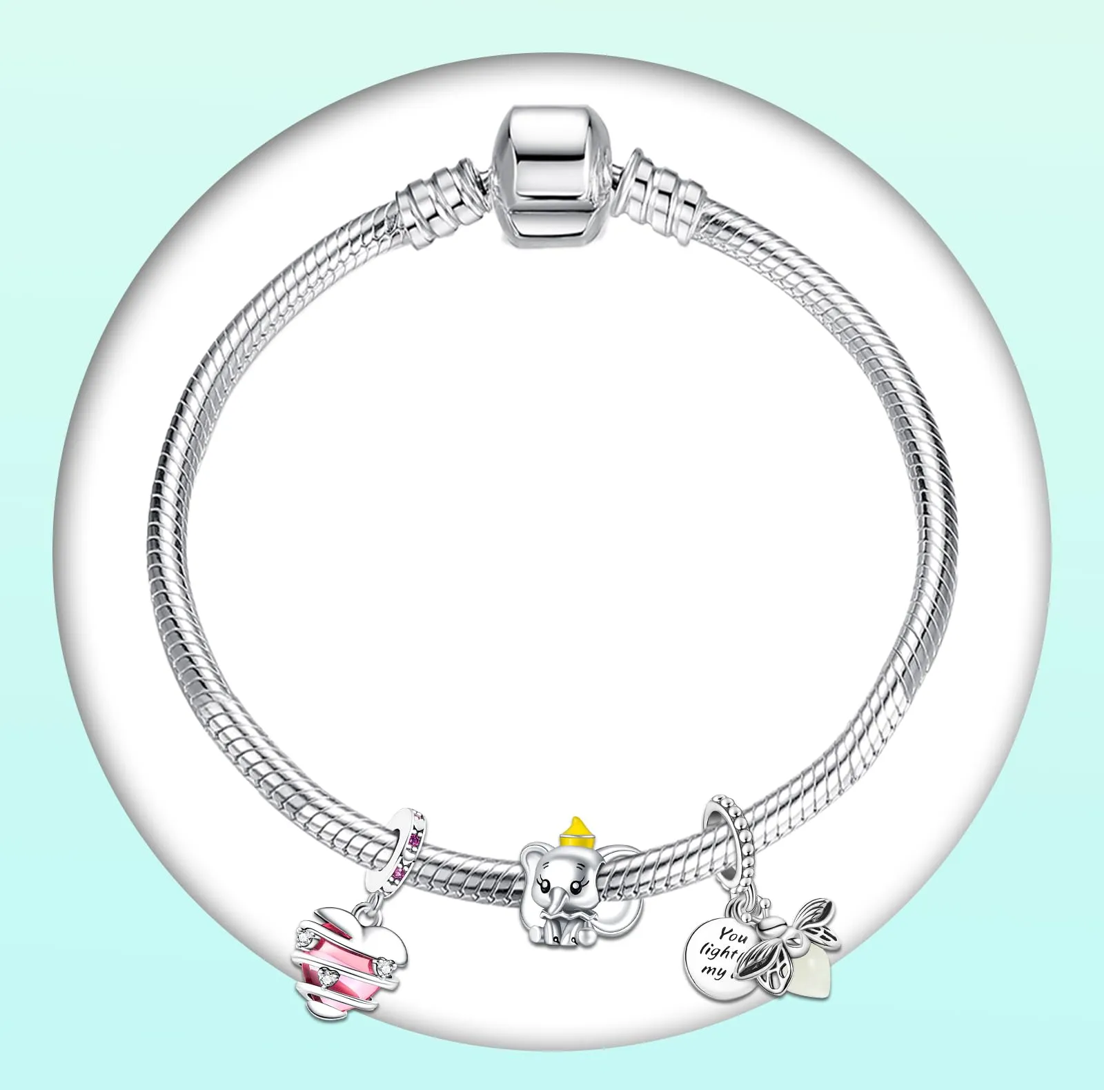 Annmors Ciondolo Argento Sterling 925 Charm Bead Compatibile Bracciale Collane Firefly Elephant Heart Perline zirconi Natale,San Valentino,festa della mamma,ciondoli regalo ragazze 3 pezzi/pacchetto - immagine 3