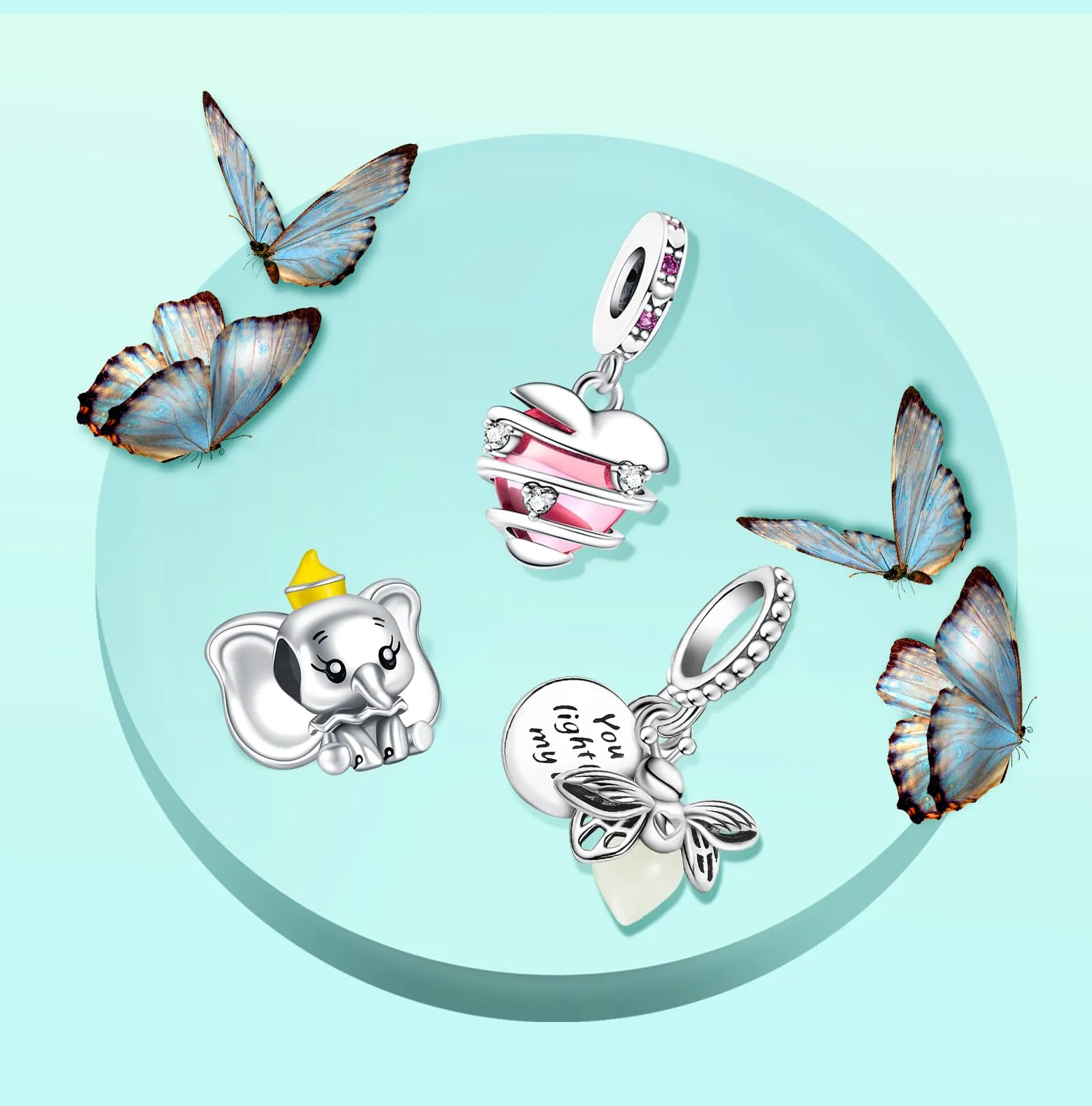 Annmors Ciondolo Argento Sterling 925 Charm Bead Compatibile Bracciale Collane Firefly Elephant Heart Perline zirconi Natale,San Valentino,festa della mamma,ciondoli regalo ragazze 3 pezzi/pacchetto - immagine 4