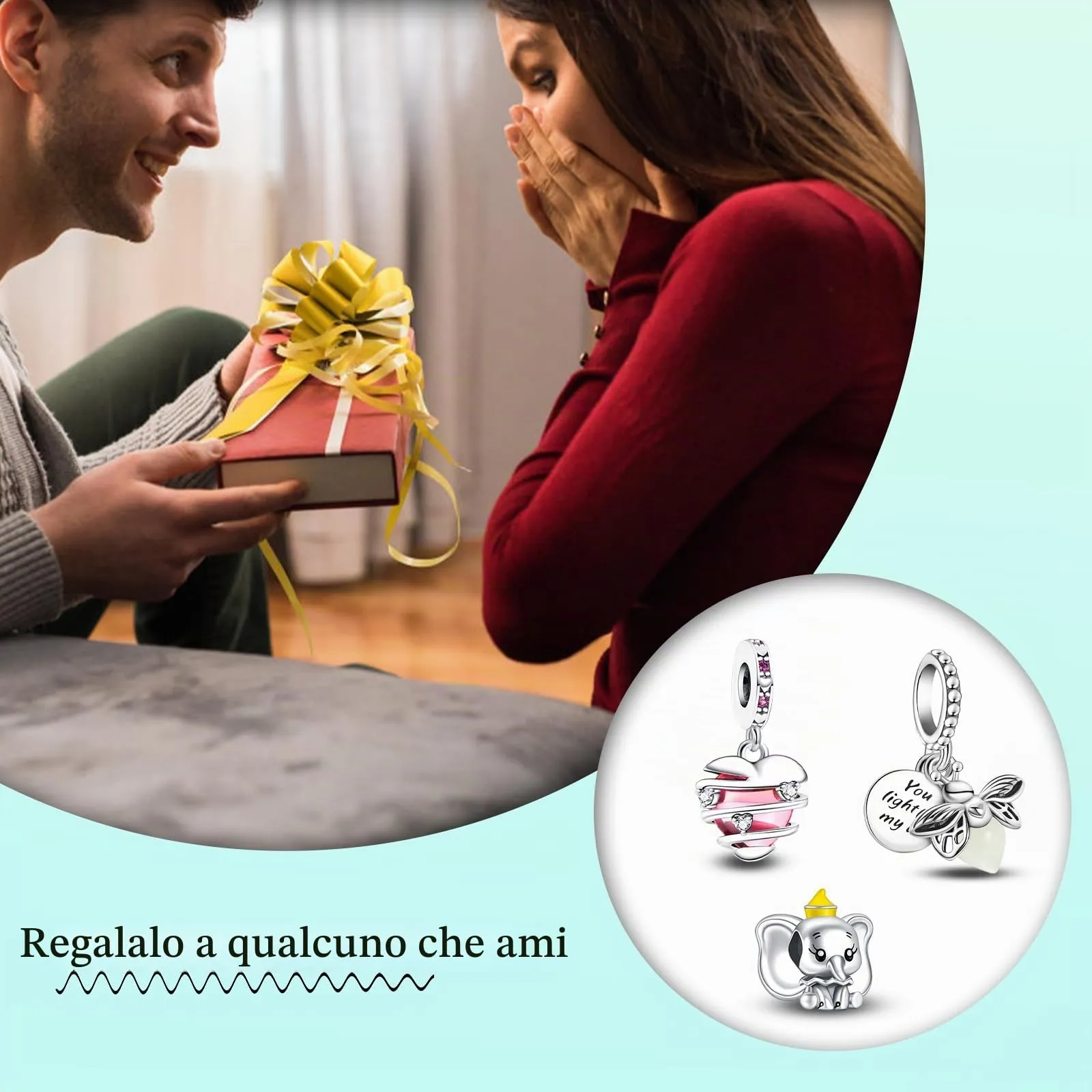 Annmors Ciondolo Argento Sterling 925 Charm Bead Compatibile Bracciale Collane Firefly Elephant Heart Perline zirconi Natale,San Valentino,festa della mamma,ciondoli regalo ragazze 3 pezzi/pacchetto - immagine 6