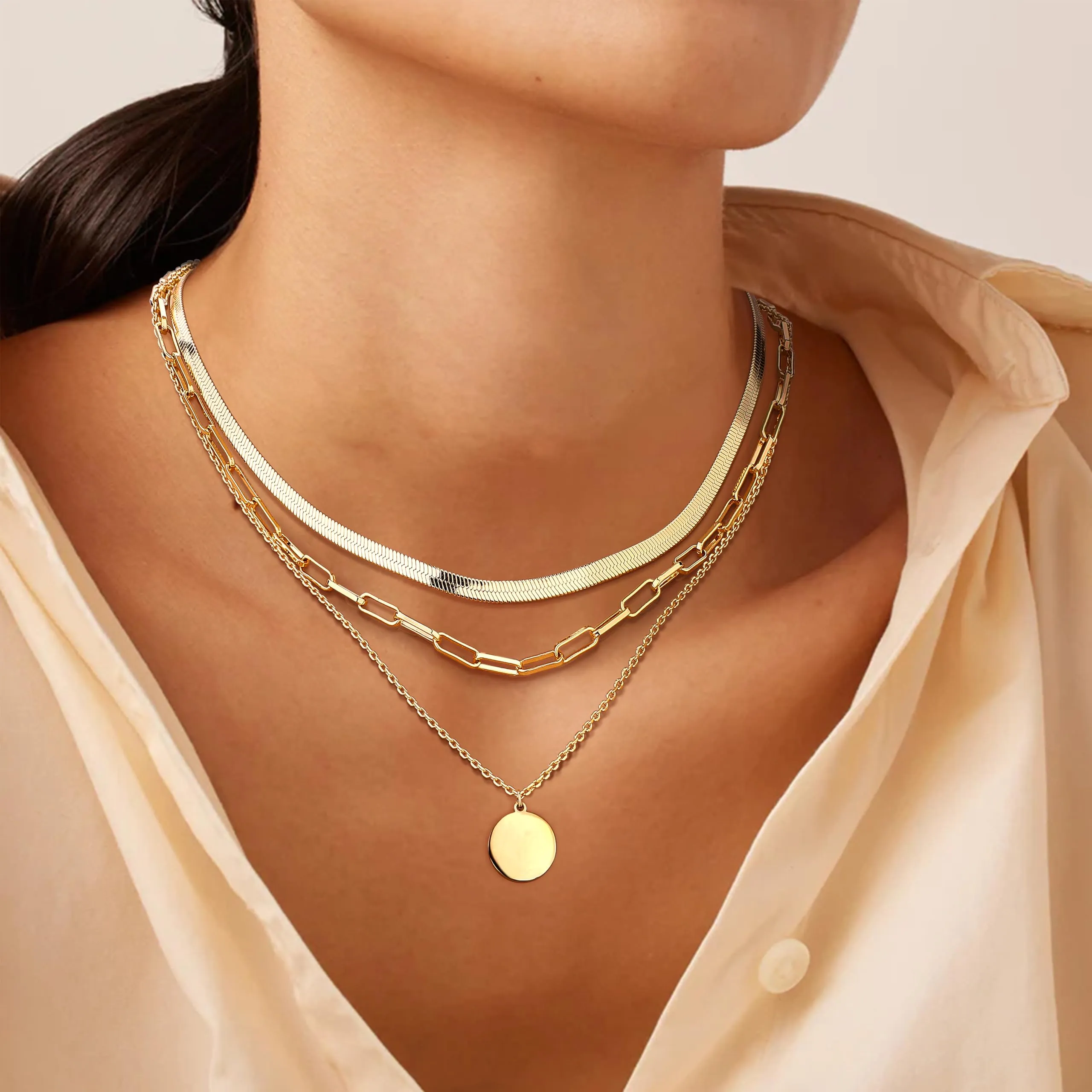 Adramata 3Pcs Collana Donna Acciaio Inossidabile Set Girocollo Pendenti - immagine 3