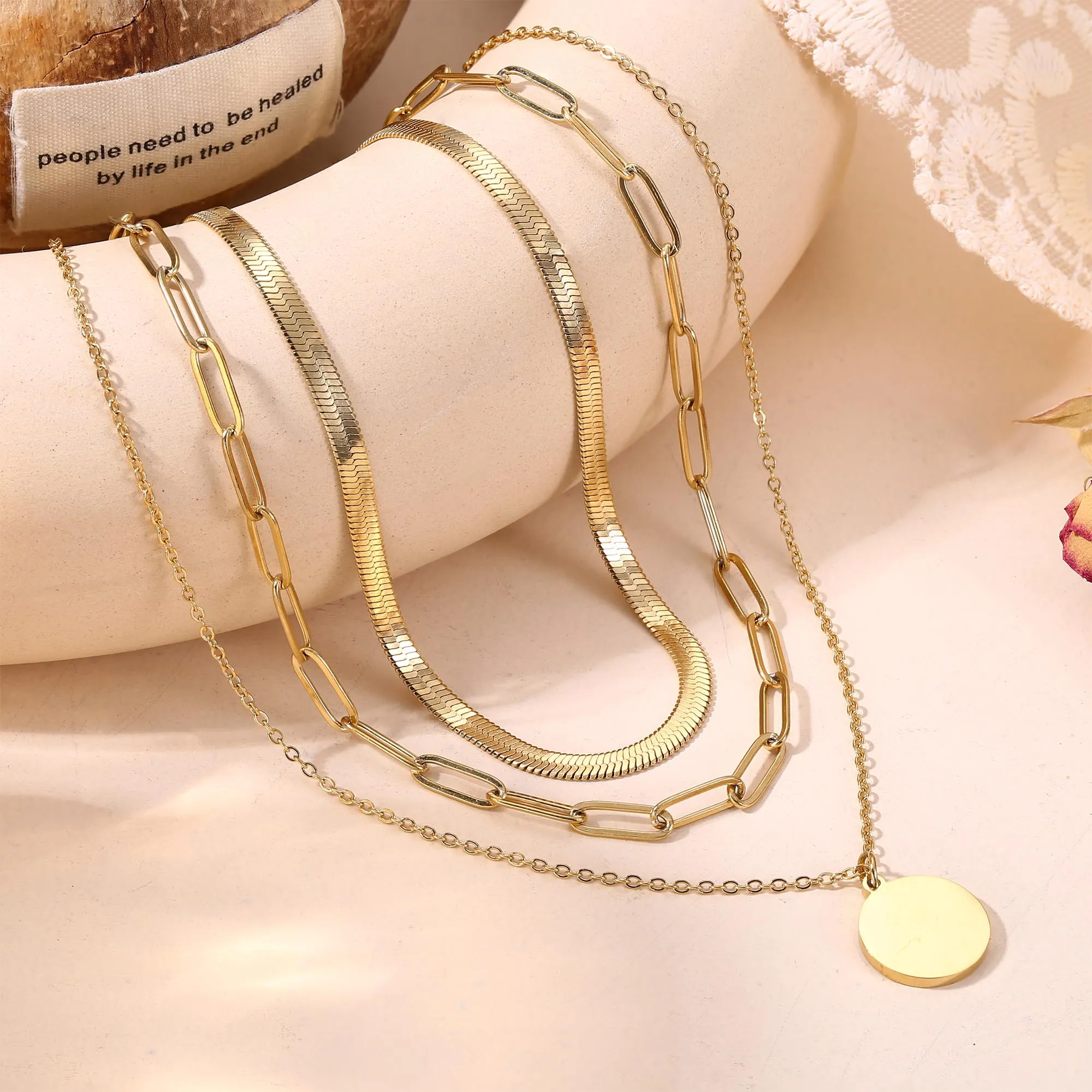 Adramata 3Pcs Collana Donna Acciaio Inossidabile Set Girocollo Pendenti - immagine 4