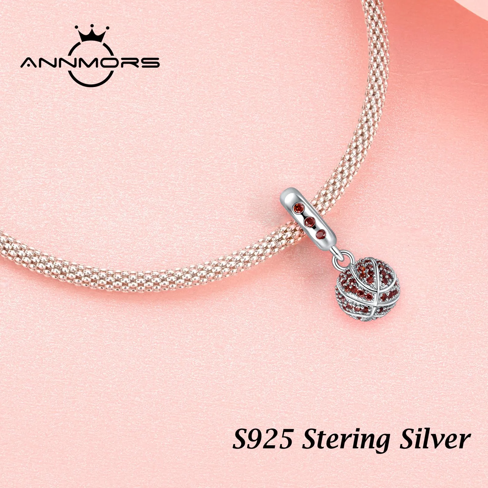 Annmors Ciondolo Argento Sterling 925 Charm Bead Compatibile Bracciale e Collane Europei Red Beach Volleyball Perline zirconi 5A Natale,San Valentino,festa della mamma,ciondoli regalo donne e ragazze - immagine 2