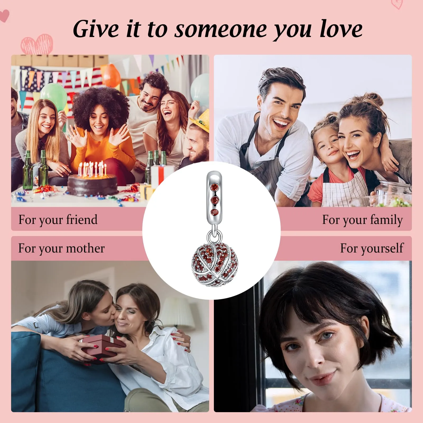 Annmors Ciondolo Argento Sterling 925 Charm Bead Compatibile Bracciale e Collane Europei Red Beach Volleyball Perline zirconi 5A Natale,San Valentino,festa della mamma,ciondoli regalo donne e ragazze - immagine 6