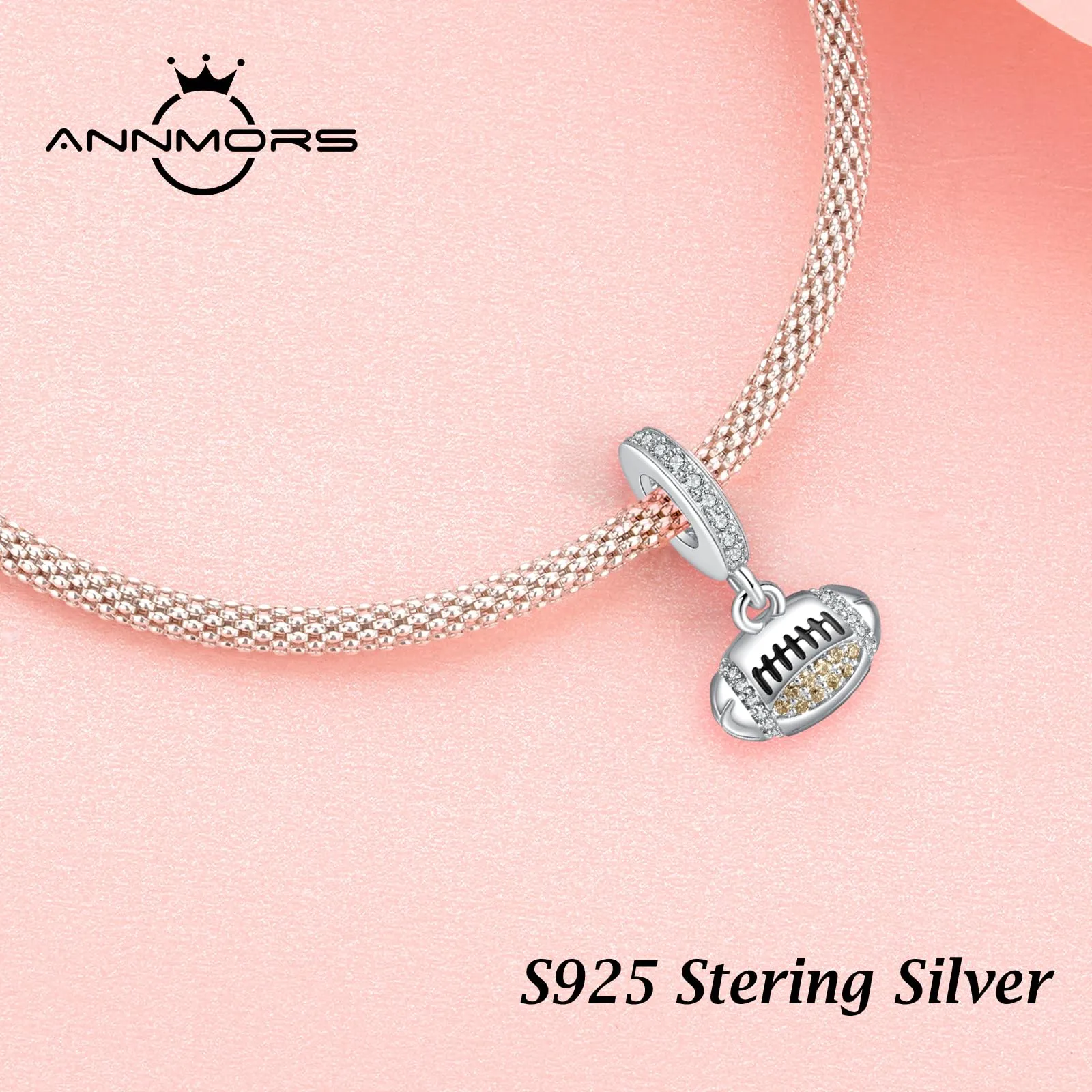 Annmors Ciondolo Argento Sterling 925 Charm Bead Compatibile Bracciale e Collane Europei Silver Baseball Perline zirconi 5A Natale,San Valentino,festa della mamma,ciondoli regalo per donne e ragazze - immagine 2
