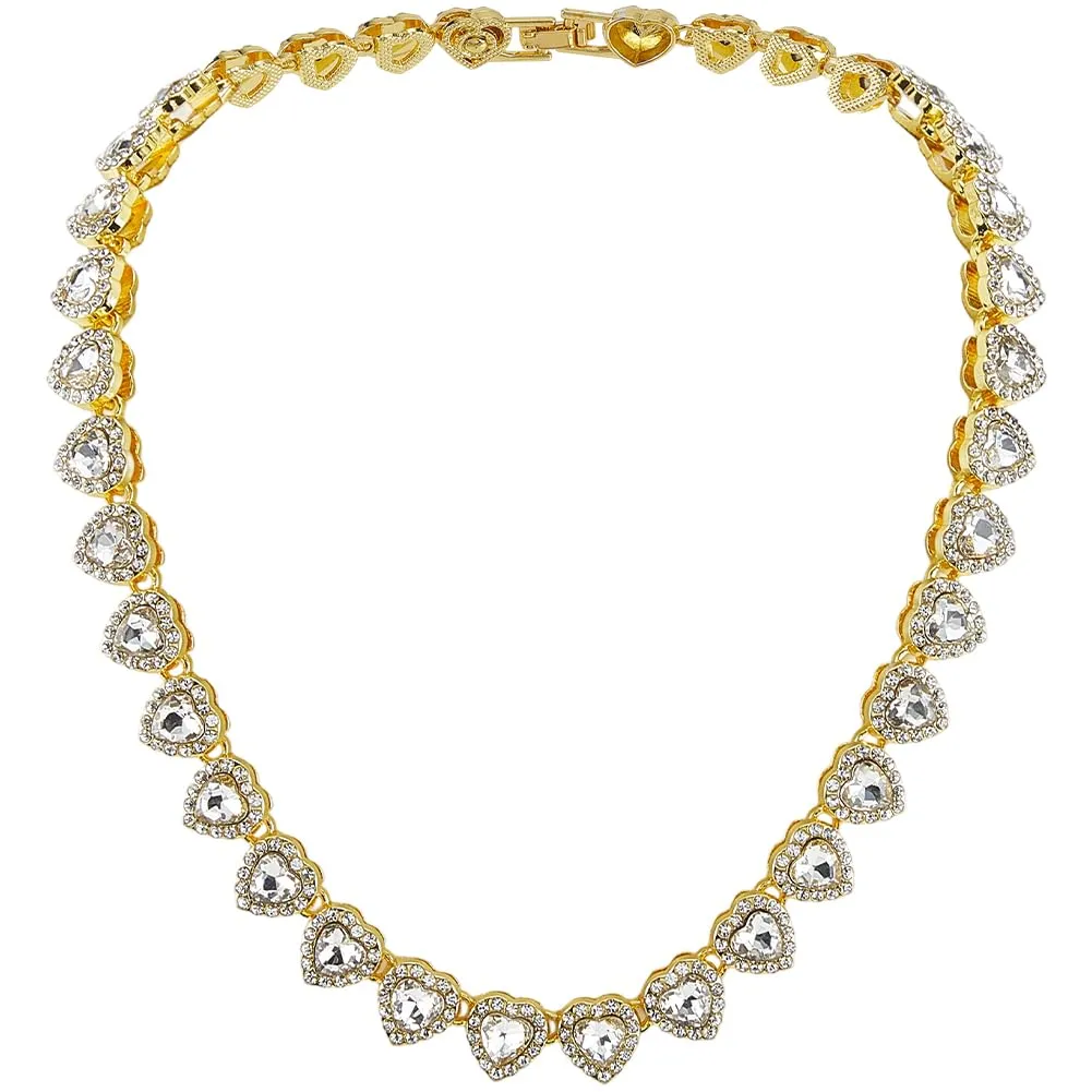 SOFPLATE 1 scatola Da 15.83 pollici/40.2cm Collana Da Tennis con Strass In Oro Zirconi Cubici Catena Da Tennis A Forma di Cuore Vetro Diamante Lega Lucida Collana Decorativa A Strati Ghiacciata per Fe - immagine 1