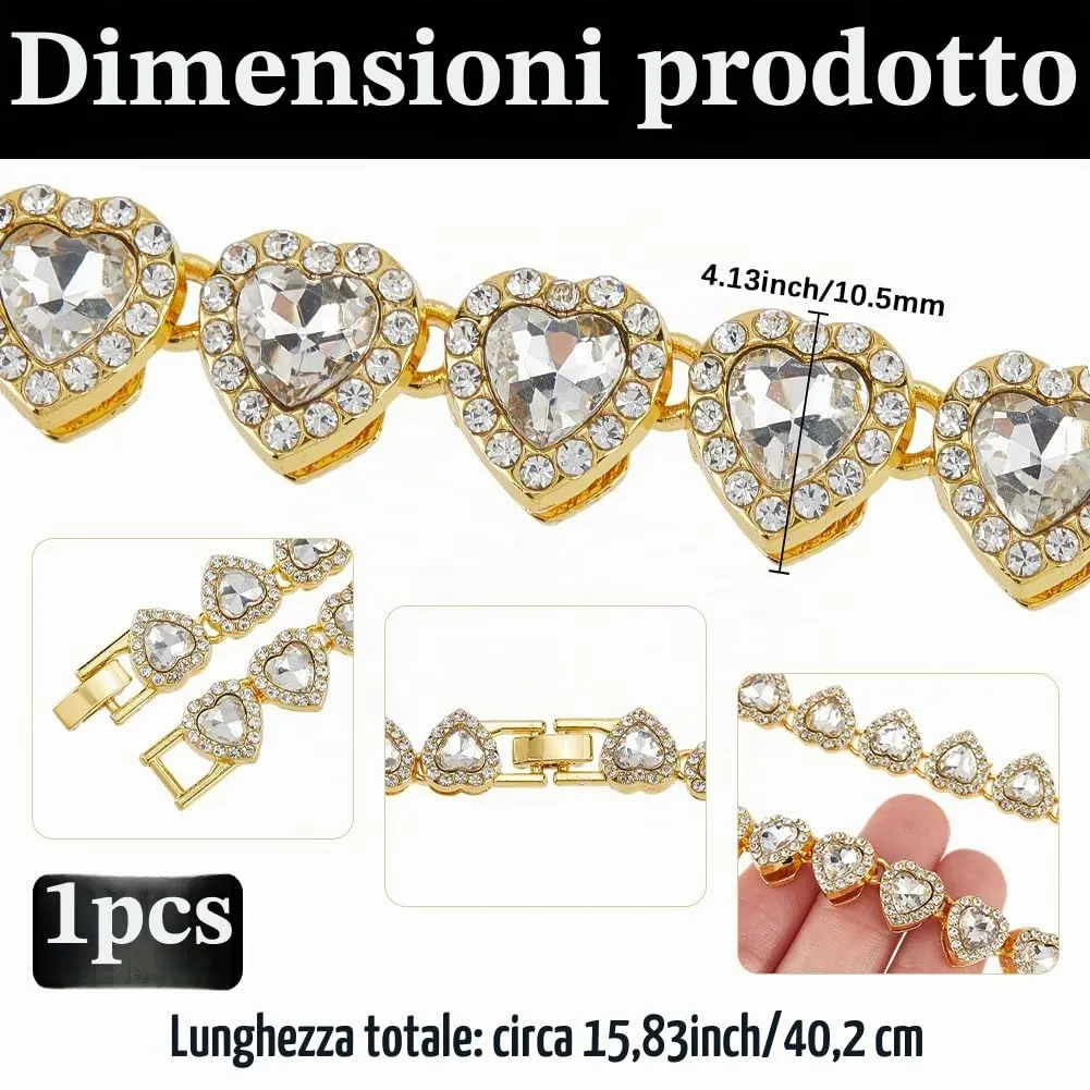 SOFPLATE 1 scatola Da 15.83 pollici/40.2cm Collana Da Tennis con Strass In Oro Zirconi Cubici Catena Da Tennis A Forma di Cuore Vetro Diamante Lega Lucida Collana Decorativa A Strati Ghiacciata per Fe - immagine 2