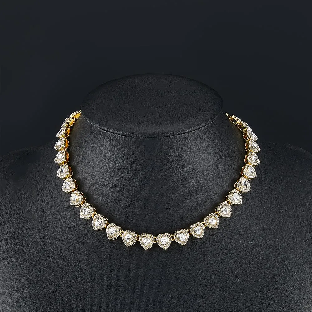 SOFPLATE 1 scatola Da 15.83 pollici/40.2cm Collana Da Tennis con Strass In Oro Zirconi Cubici Catena Da Tennis A Forma di Cuore Vetro Diamante Lega Lucida Collana Decorativa A Strati Ghiacciata per Fe - immagine 4