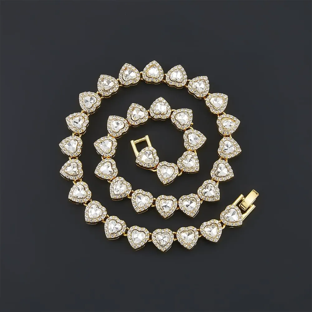SOFPLATE 1 scatola Da 15.83 pollici/40.2cm Collana Da Tennis con Strass In Oro Zirconi Cubici Catena Da Tennis A Forma di Cuore Vetro Diamante Lega Lucida Collana Decorativa A Strati Ghiacciata per Fe - immagine 5
