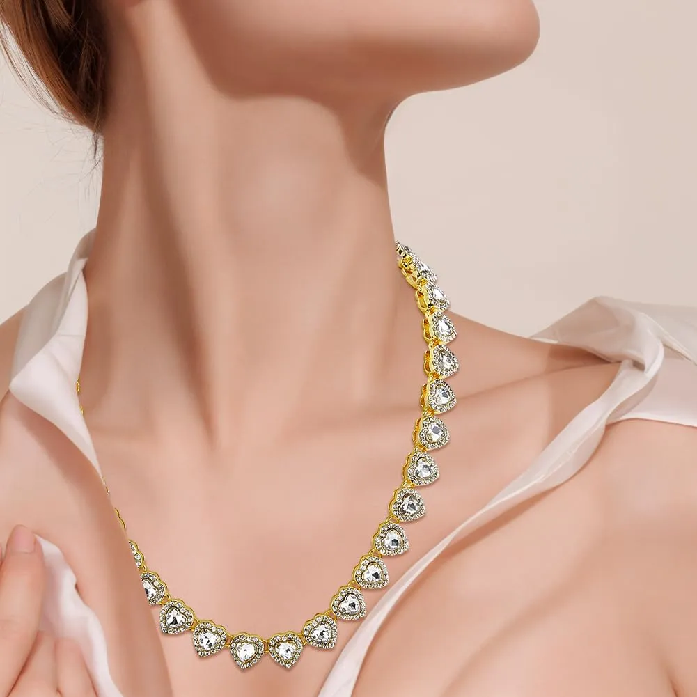 SOFPLATE 1 scatola Da 15.83 pollici/40.2cm Collana Da Tennis con Strass In Oro Zirconi Cubici Catena Da Tennis A Forma di Cuore Vetro Diamante Lega Lucida Collana Decorativa A Strati Ghiacciata per Fe - immagine 7