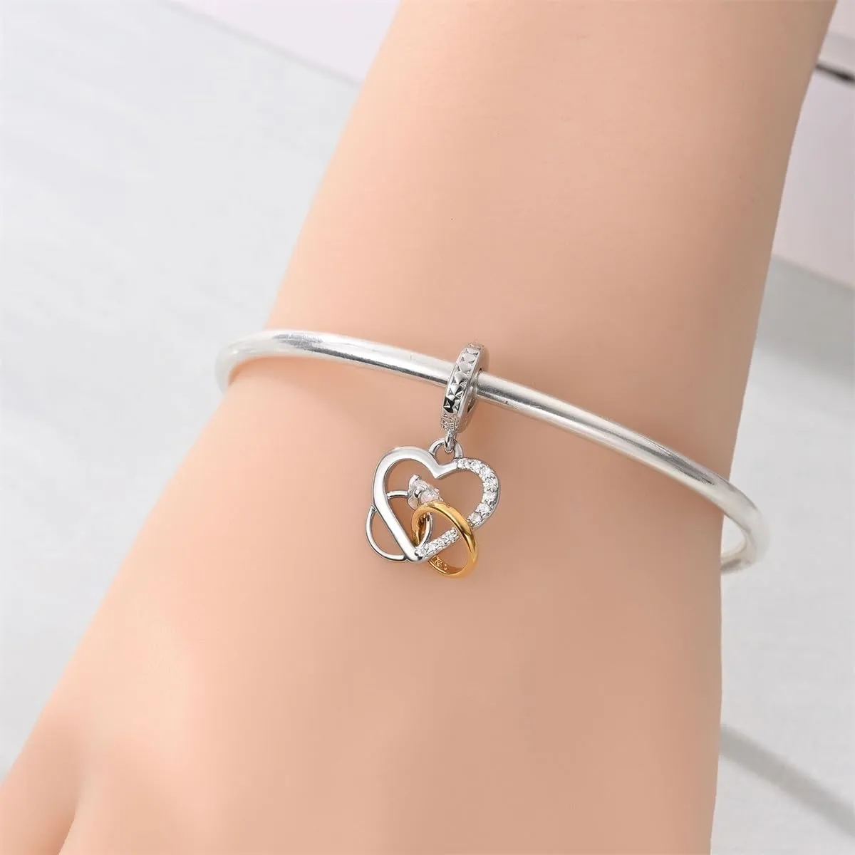SOUTHPLUS Ciondoli Argento Sterling 925 con Cubic Zirconia Pendenti,Charms per Bracciali,con Braccialetti e Collane Europei, Perfetto Regali per Moglie e Ragazze (Cuore Doppio) - immagine 2