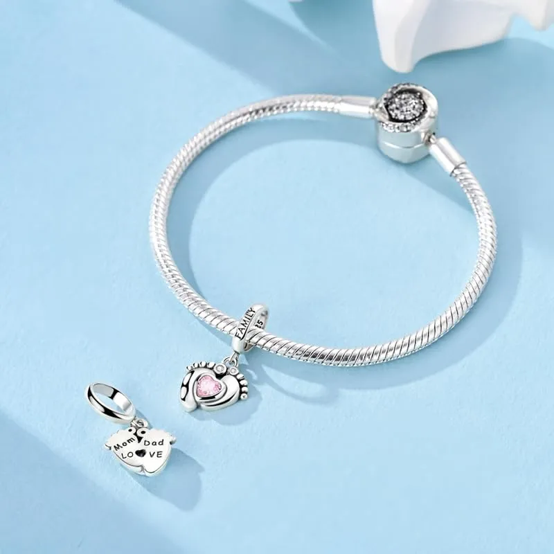 SOUTHPLUS Ciondoli Argento Sterling 925 con Cubic Zirconia Pendenti,Charms per Bracciali,con Braccialetti e Collane Europei, Perfetto Regali per Moglie e Ragazze (Impronta Neonato) - immagine 2
