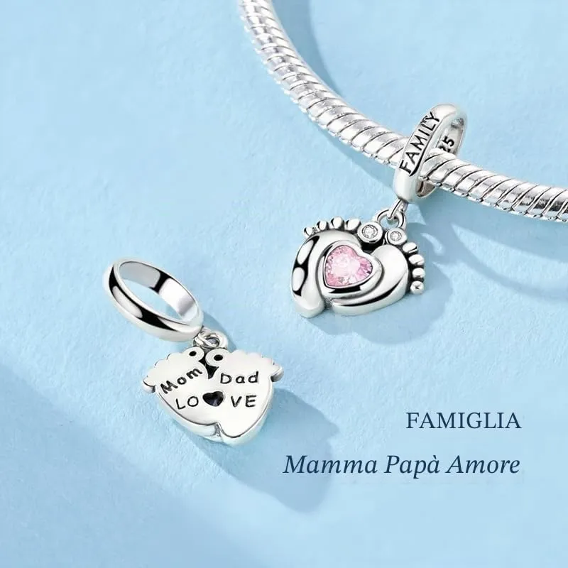 SOUTHPLUS Ciondoli Argento Sterling 925 con Cubic Zirconia Pendenti,Charms per Bracciali,con Braccialetti e Collane Europei, Perfetto Regali per Moglie e Ragazze (Impronta Neonato) - immagine 3