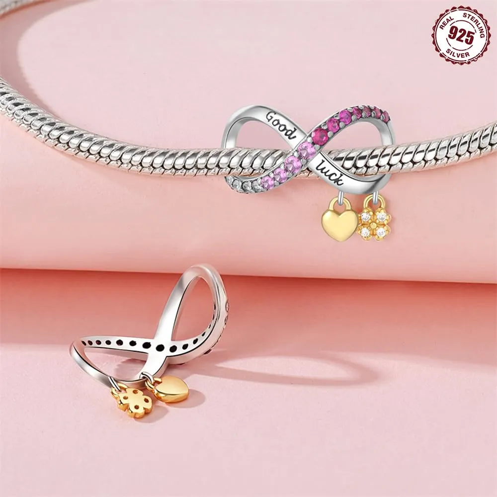 SOUTHPLUS Ciondoli Argento Sterling 925 con Cubic Zirconia Pendenti,Charms per Bracciali,con Braccialetti e Collane Europei, Perfetto Regali per Moglie e Ragazze (Eternal Happiness) - immagine 2