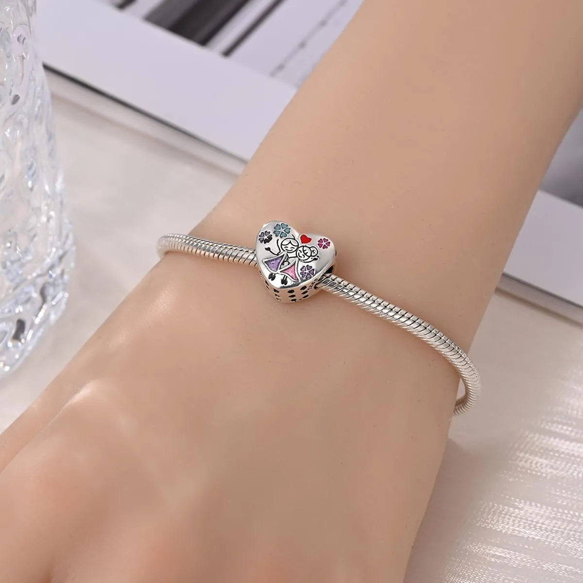 SOUTHPLUS Ciondoli Argento Sterling 925 con Cubic Zirconia Pendenti,Charms per Bracciali,con Braccialetti e Collane Europei, Perfetto Regali per Moglie e Ragazze (Sorelle Cuore) - immagine 3