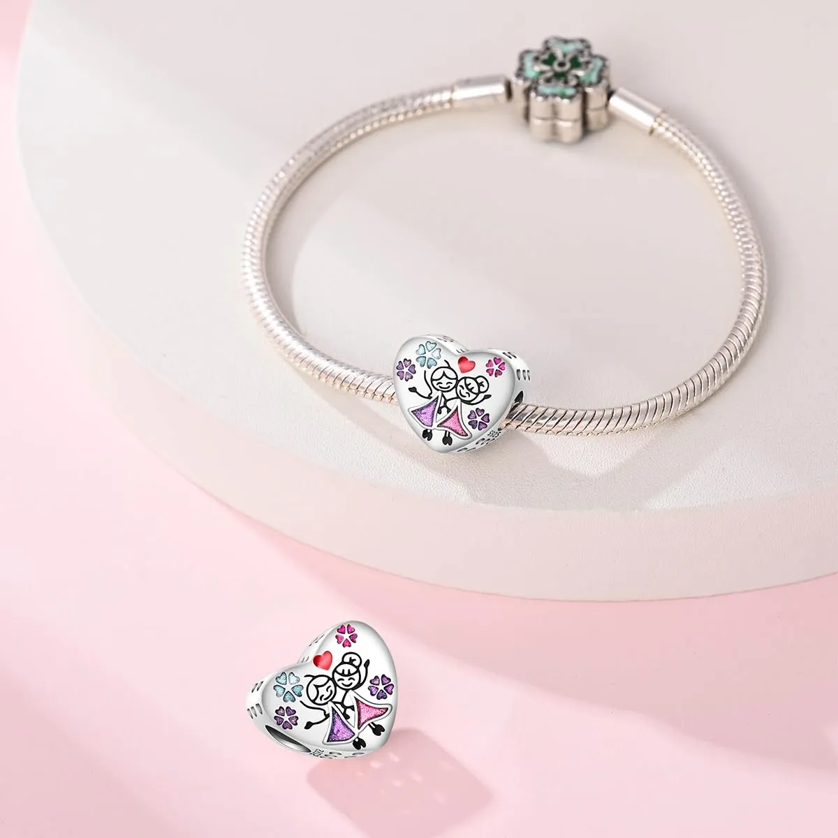 SOUTHPLUS Ciondoli Argento Sterling 925 con Cubic Zirconia Pendenti,Charms per Bracciali,con Braccialetti e Collane Europei, Perfetto Regali per Moglie e Ragazze (Sorelle Cuore) - immagine 4