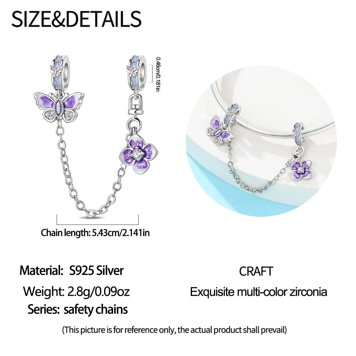 SOUTHPLUS Ciondoli Argento Sterling 925 con Cubic Zirconia Pendenti,Charms per Bracciali,con Braccialetti e Collane Europei, Perfetto Regali per Moglie e Ragazze (Farfalla Viola) - immagine 2