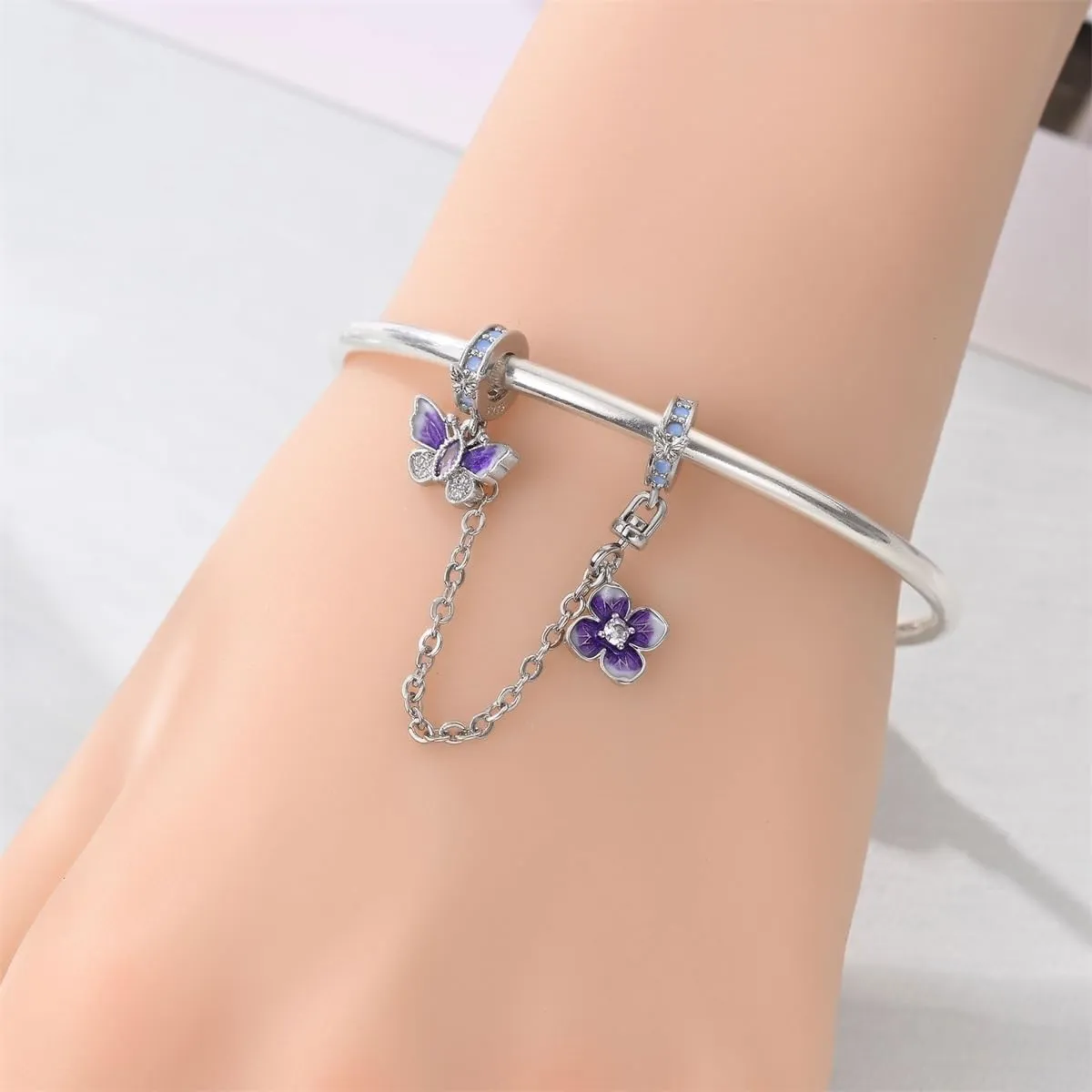 SOUTHPLUS Ciondoli Argento Sterling 925 con Cubic Zirconia Pendenti,Charms per Bracciali,con Braccialetti e Collane Europei, Perfetto Regali per Moglie e Ragazze (Farfalla Viola) - immagine 3