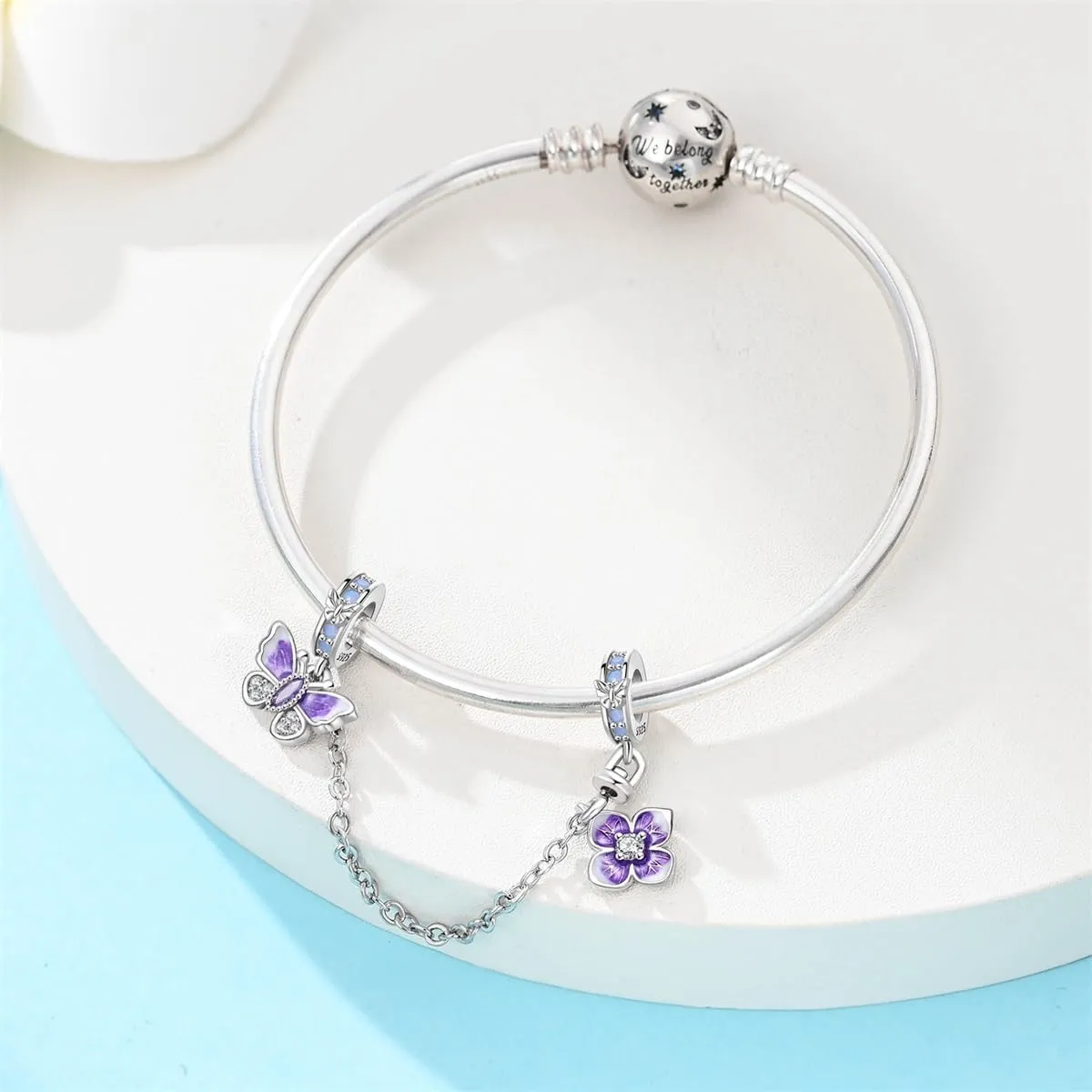 SOUTHPLUS Ciondoli Argento Sterling 925 con Cubic Zirconia Pendenti,Charms per Bracciali,con Braccialetti e Collane Europei, Perfetto Regali per Moglie e Ragazze (Farfalla Viola) - immagine 4