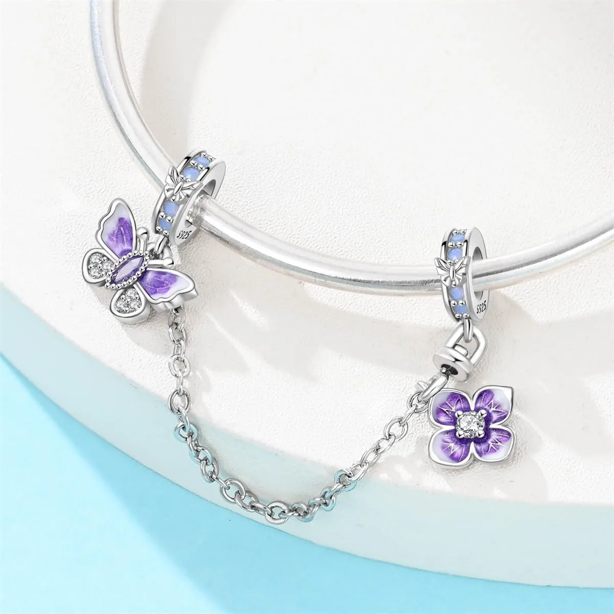 SOUTHPLUS Ciondoli Argento Sterling 925 con Cubic Zirconia Pendenti,Charms per Bracciali,con Braccialetti e Collane Europei, Perfetto Regali per Moglie e Ragazze (Farfalla Viola) - immagine 5