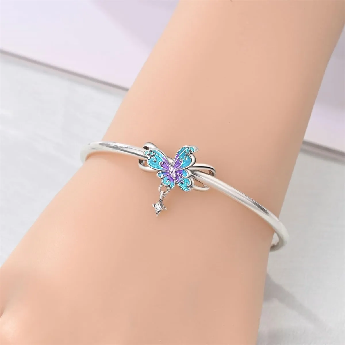 SOUTHPLUS Ciondoli Argento Sterling 925 con Cubic Zirconia Pendenti,Charms per Bracciali,con Braccialetti e Collane Europei, Perfetto Regali per Moglie e Ragazze (Blue Farfall) - immagine 3