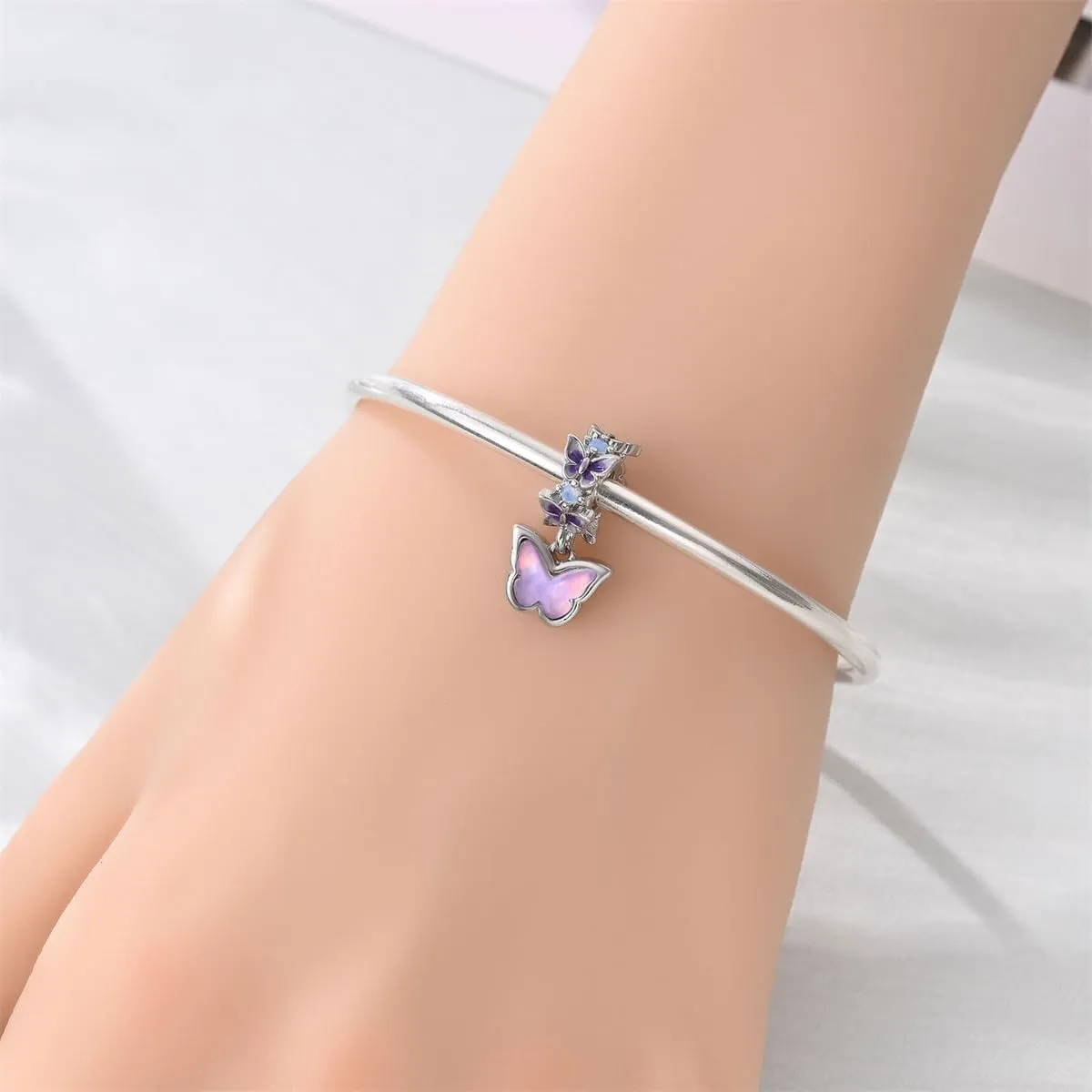 SOUTHPLUS Ciondoli Argento Sterling 925 con Cubic Zirconia Pendenti,Charms per Bracciali,con Braccialetti e Collane Europei, Perfetto Regali per Moglie e Ragazze (Rosa Farfalla) - immagine 3