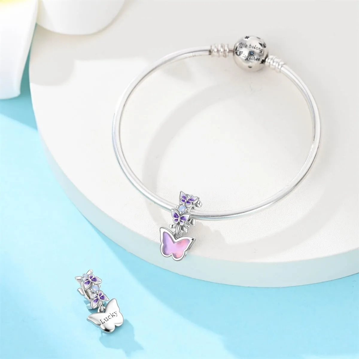 SOUTHPLUS Ciondoli Argento Sterling 925 con Cubic Zirconia Pendenti,Charms per Bracciali,con Braccialetti e Collane Europei, Perfetto Regali per Moglie e Ragazze (Rosa Farfalla) - immagine 4