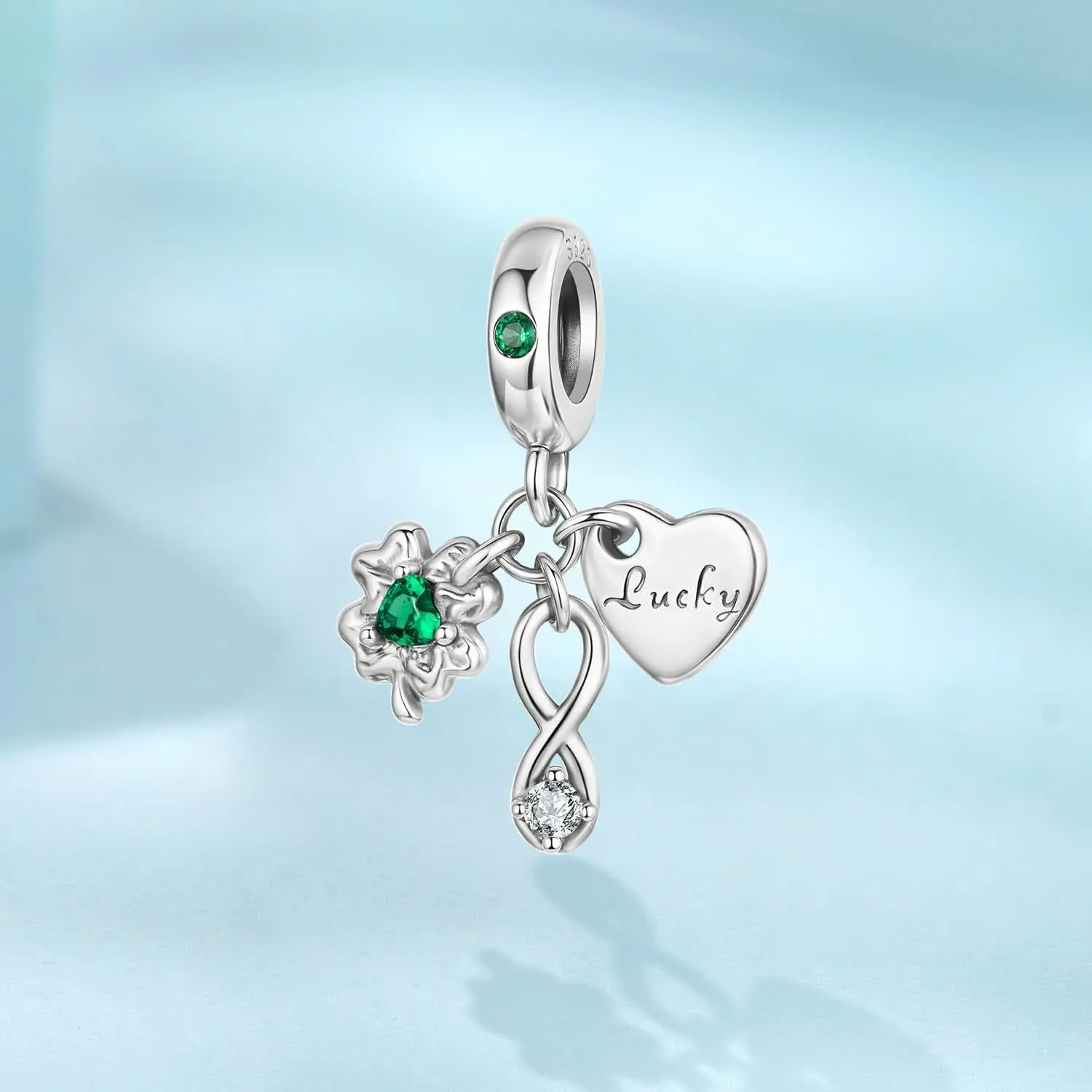 SOUTHPLUS Ciondoli Argento Sterling 925 con Cubic Zirconia Pendenti,Charms per Bracciali,con Braccialetti e Collane Europei, Perfetto Regali per Moglie e Ragazze (Cuore Quadrifoglio) - immagine 2