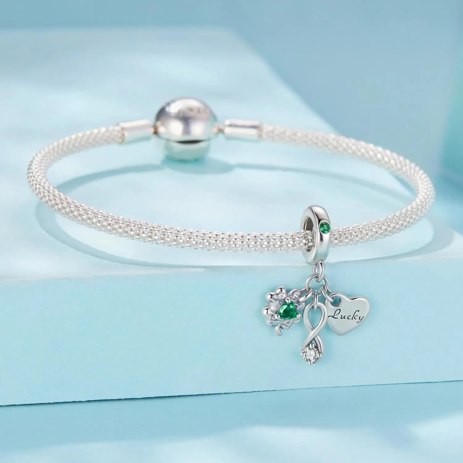 SOUTHPLUS Ciondoli Argento Sterling 925 con Cubic Zirconia Pendenti,Charms per Bracciali,con Braccialetti e Collane Europei, Perfetto Regali per Moglie e Ragazze (Cuore Quadrifoglio) - immagine 3